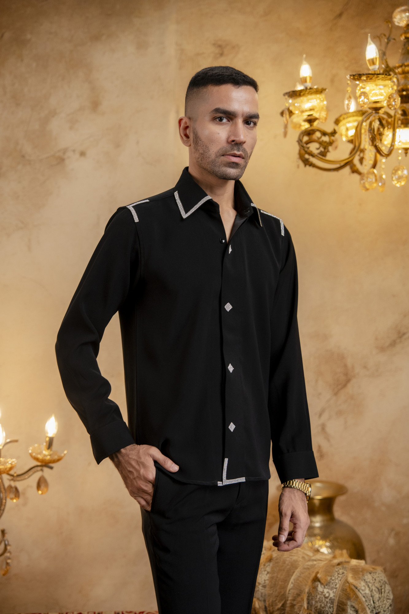 Swarovski Patched Shirt In Zed Black