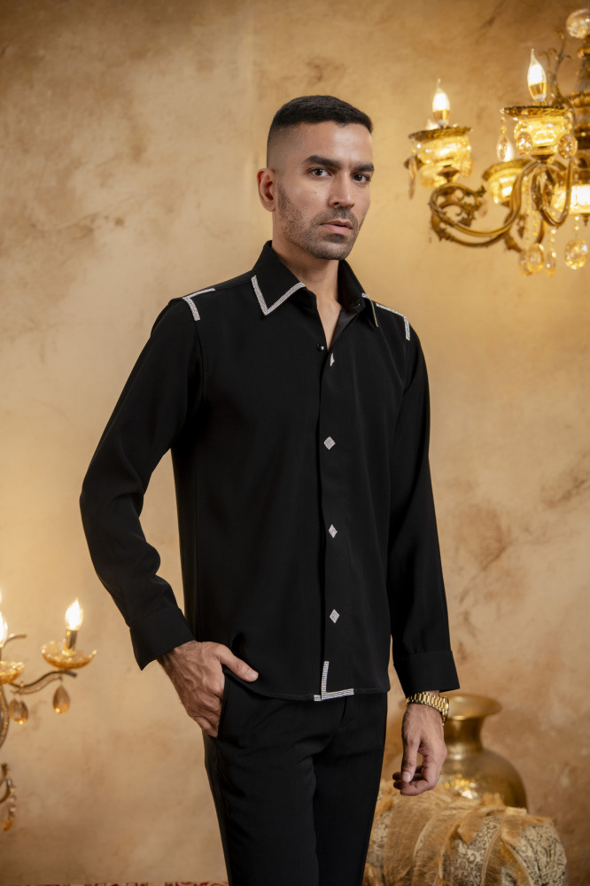 Image of Swarovski Patched Shirt In Zed Black