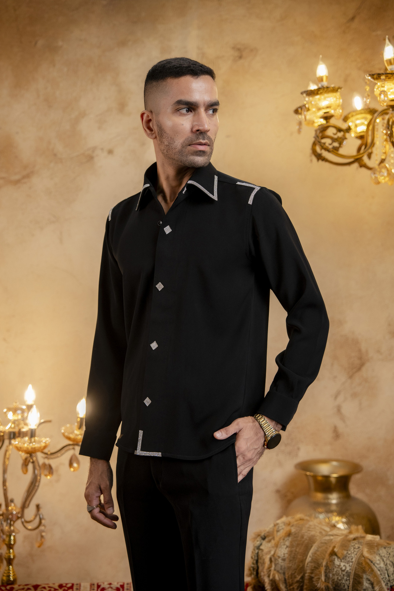 Swarovski Patched Shirt In Zed Black