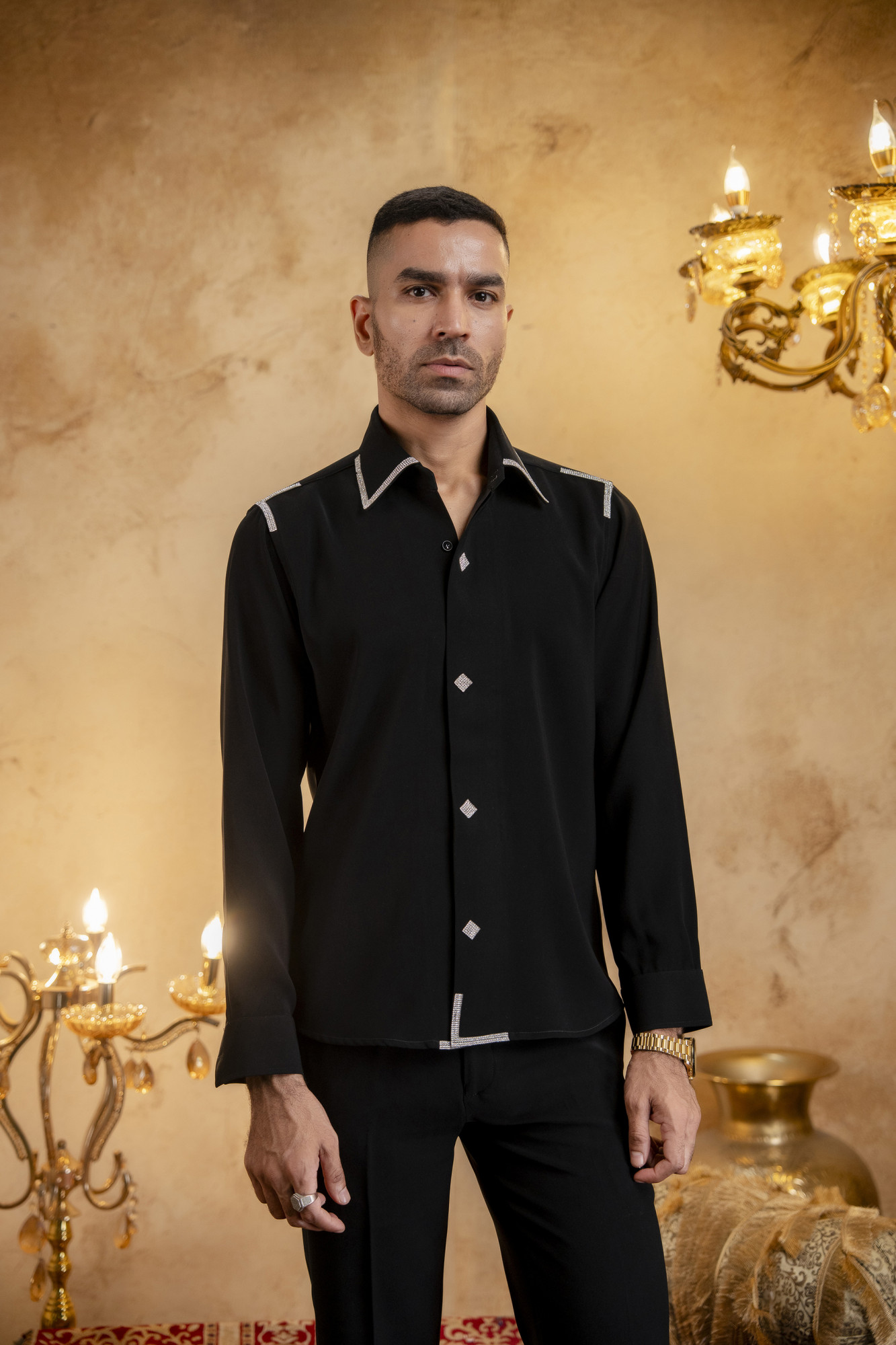 Swarovski Patched Shirt In Zed Black