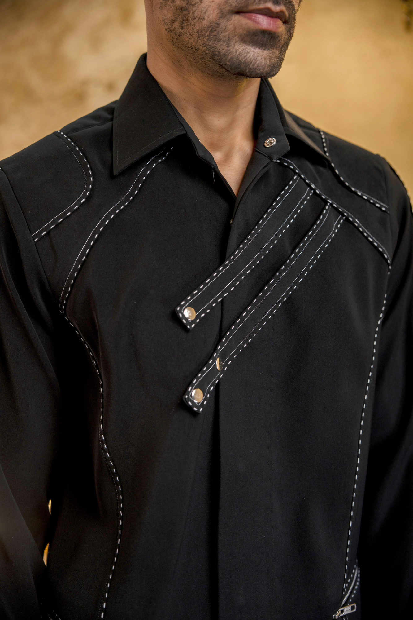 Threaded Patch Shacket In Zed Black