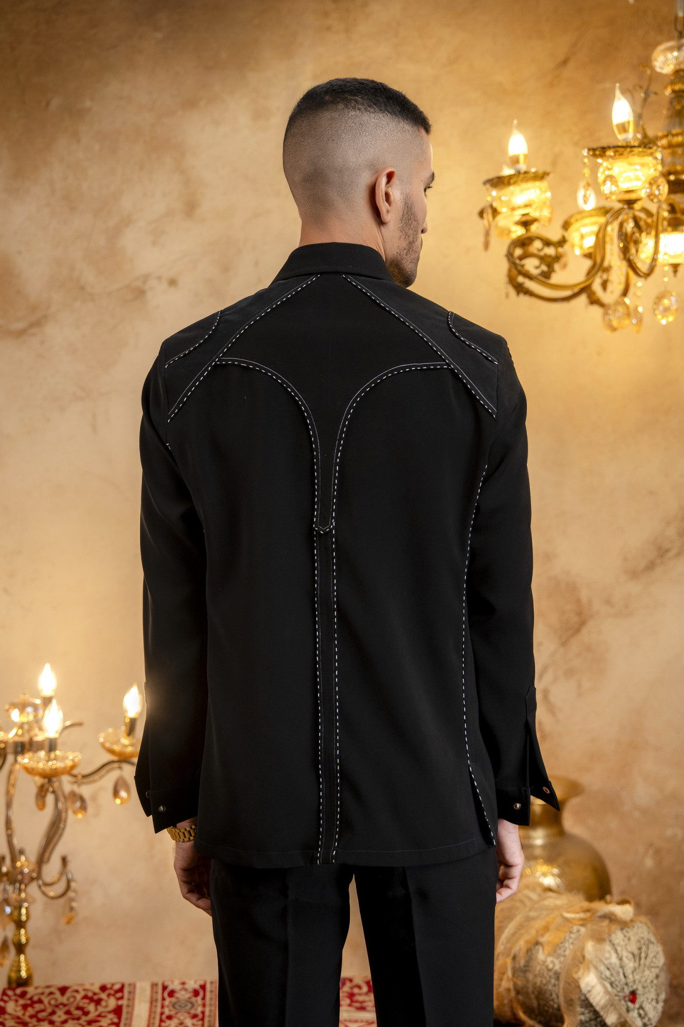Threaded Patch Shacket In Zed Black