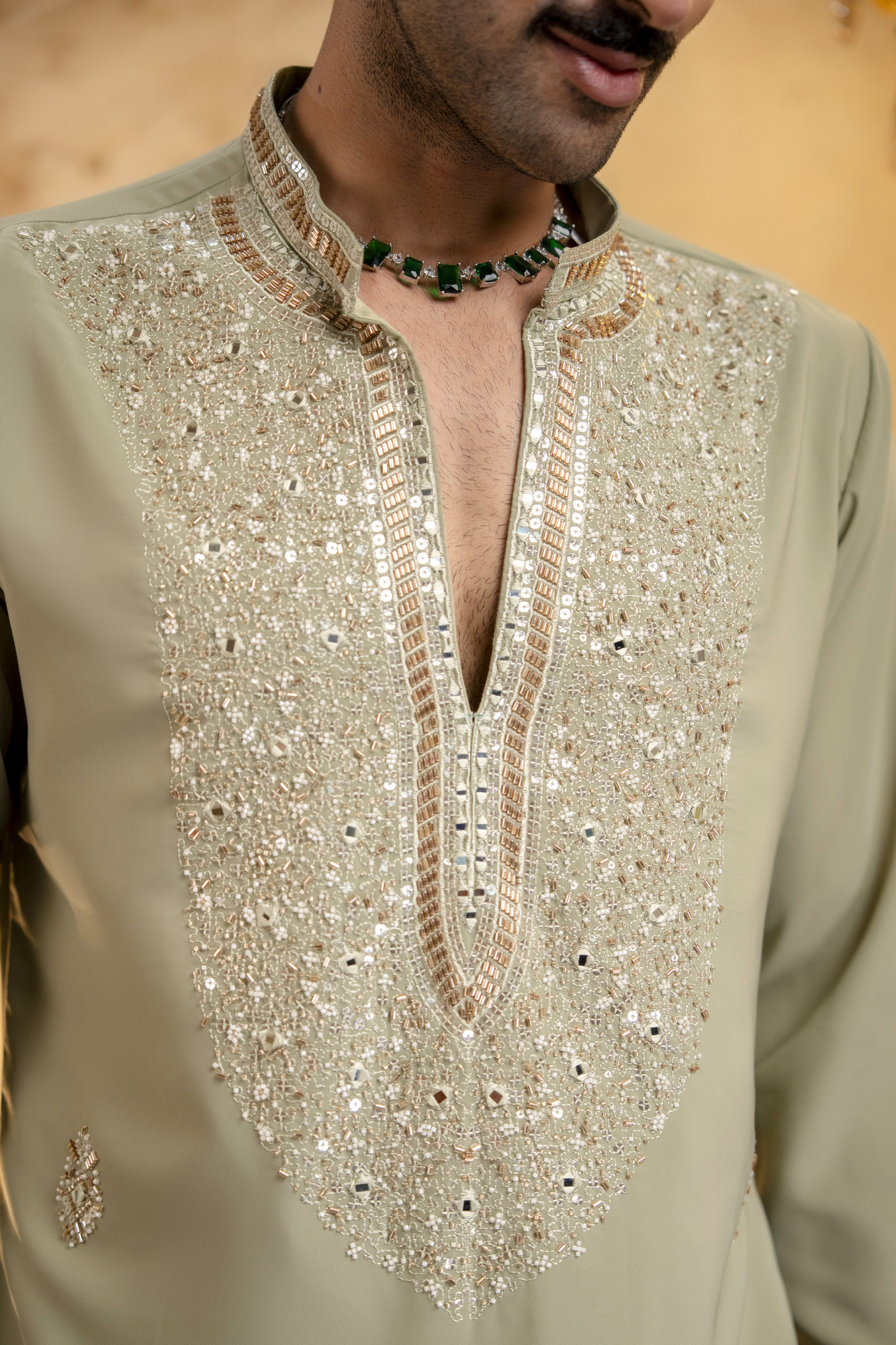 Cutdana Embroidered Kurta In Pistachio