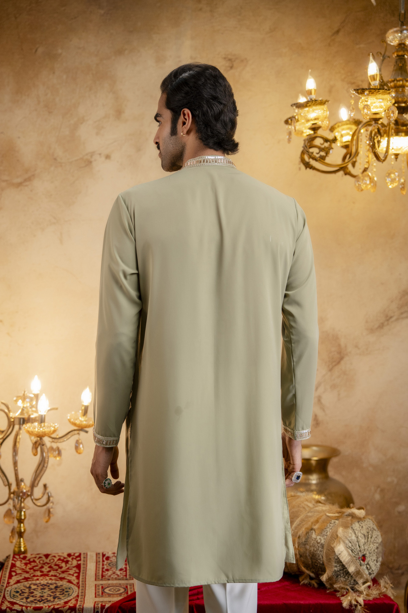 Cutdana Embroidered Kurta In Pistachio