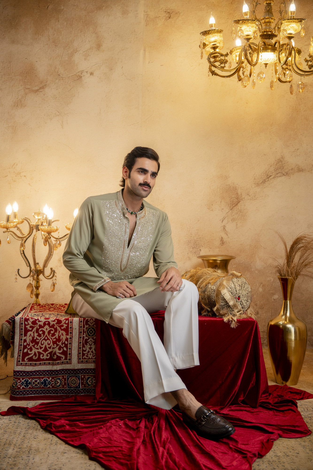 Cutdana Embroidered Kurta In Pistachio