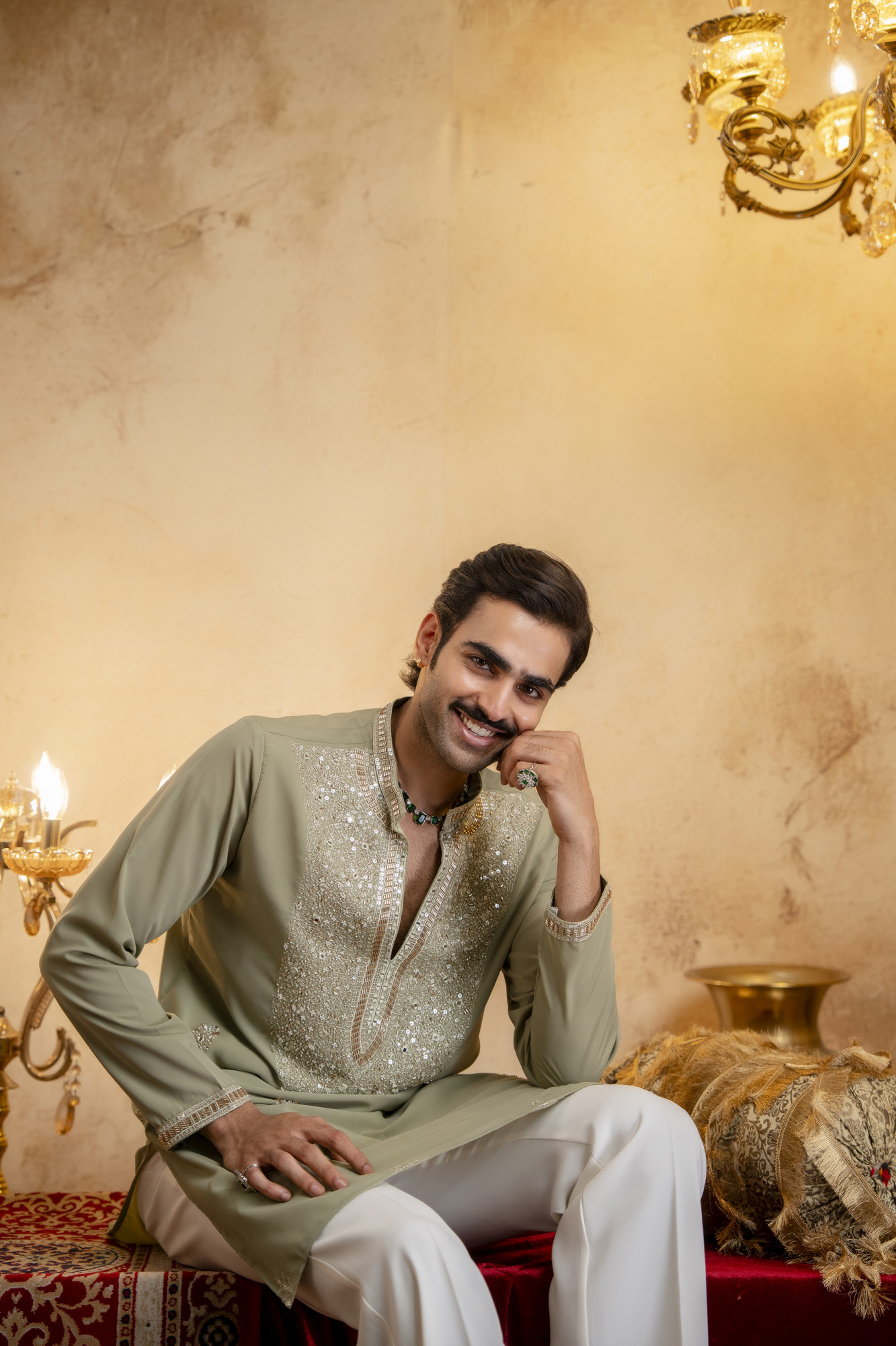Cutdana Embroidered Kurta In Pistachio