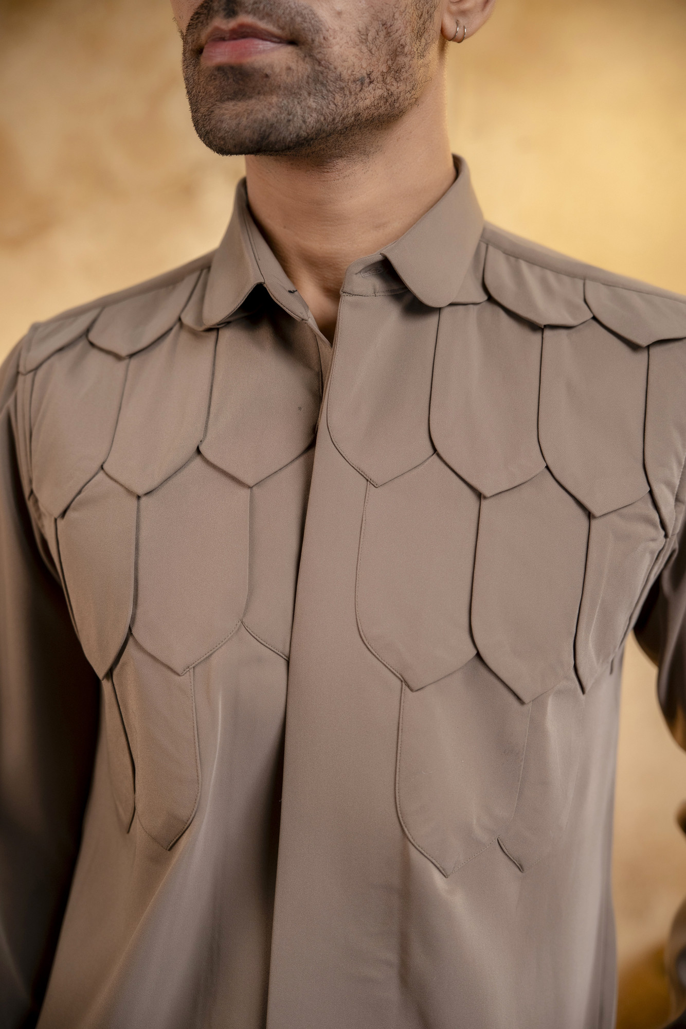 Layered Trikona Patched Shacket In Stone