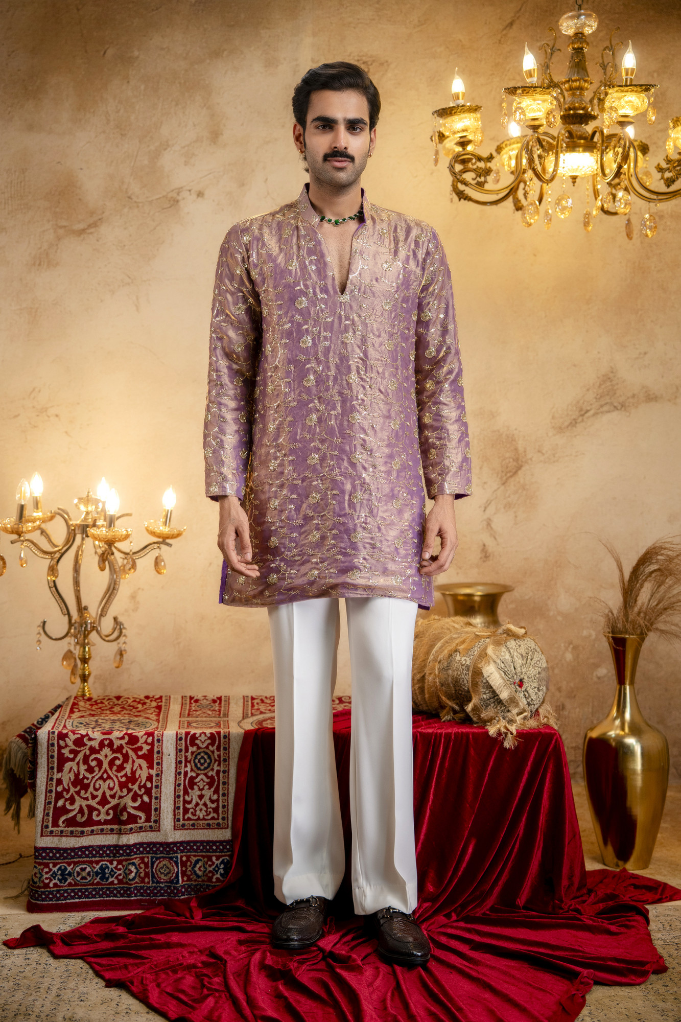Sequence Embroidered Kurta Dupatta In Lavender