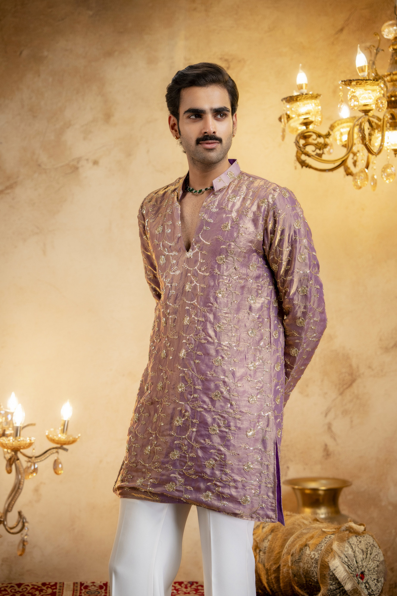 Sequence Embroidered Kurta Dupatta In Lavender