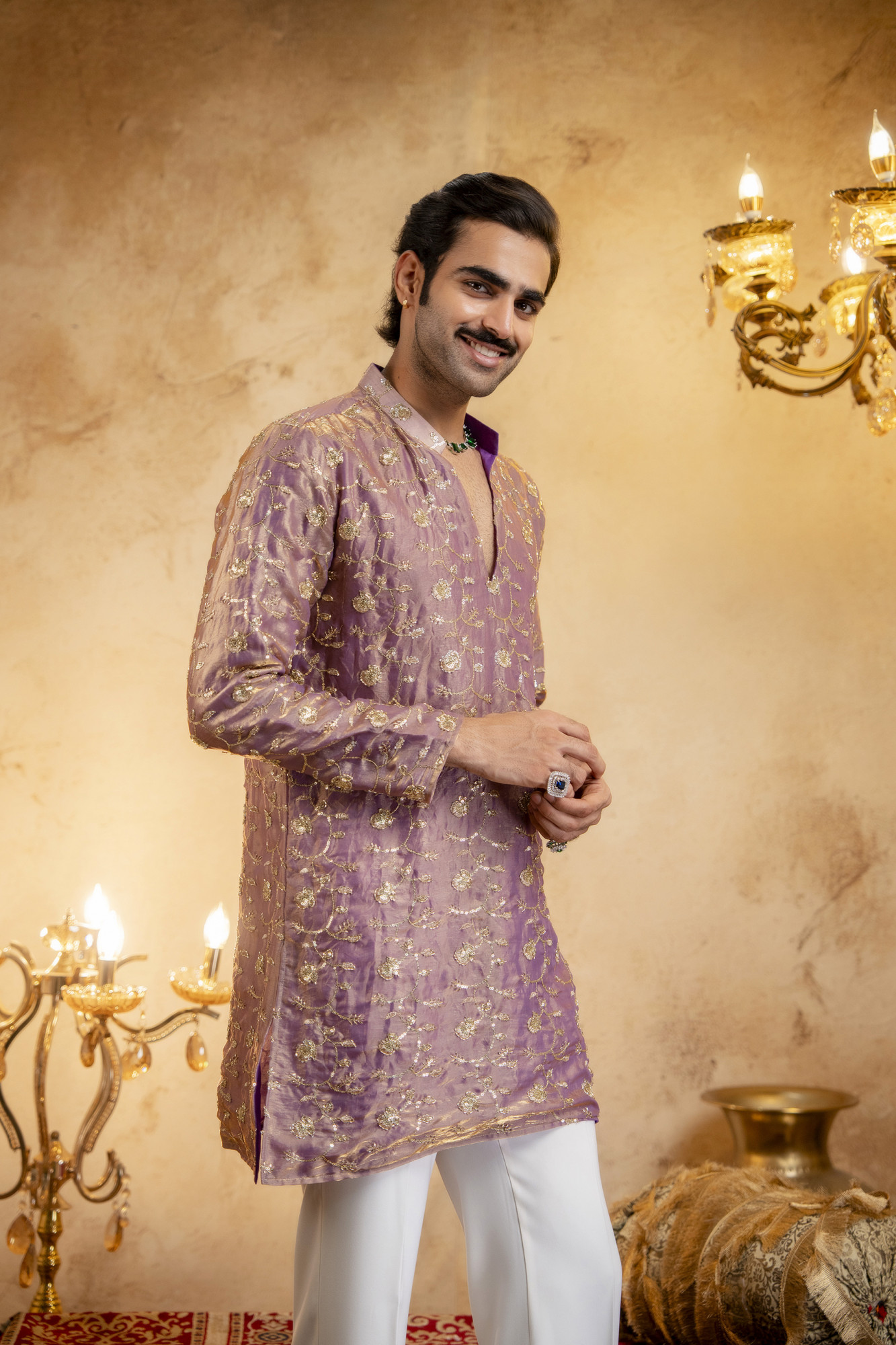Sequence Embroidered Kurta Dupatta In Lavender