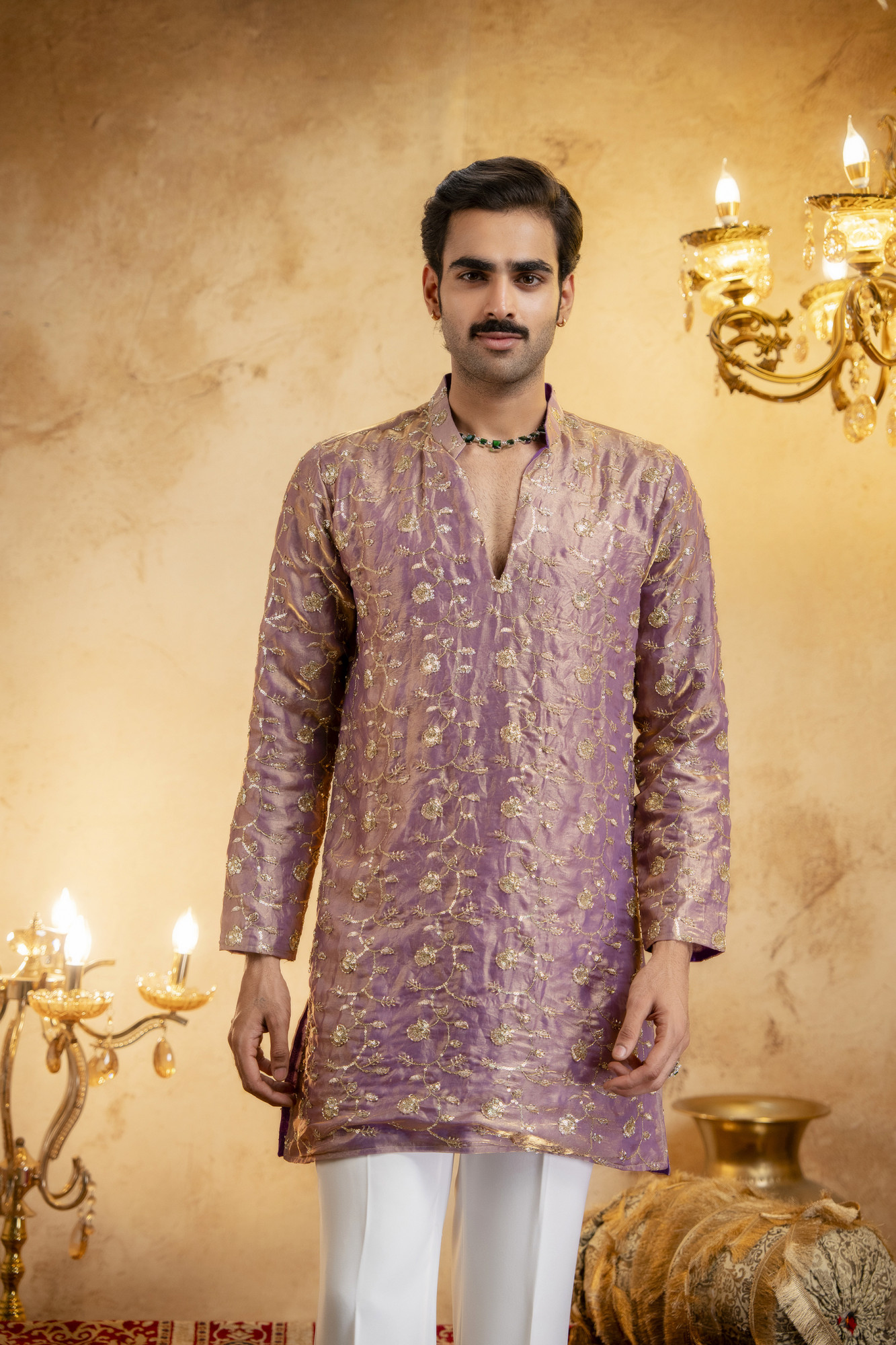 Sequence Embroidered Kurta Dupatta In Lavender