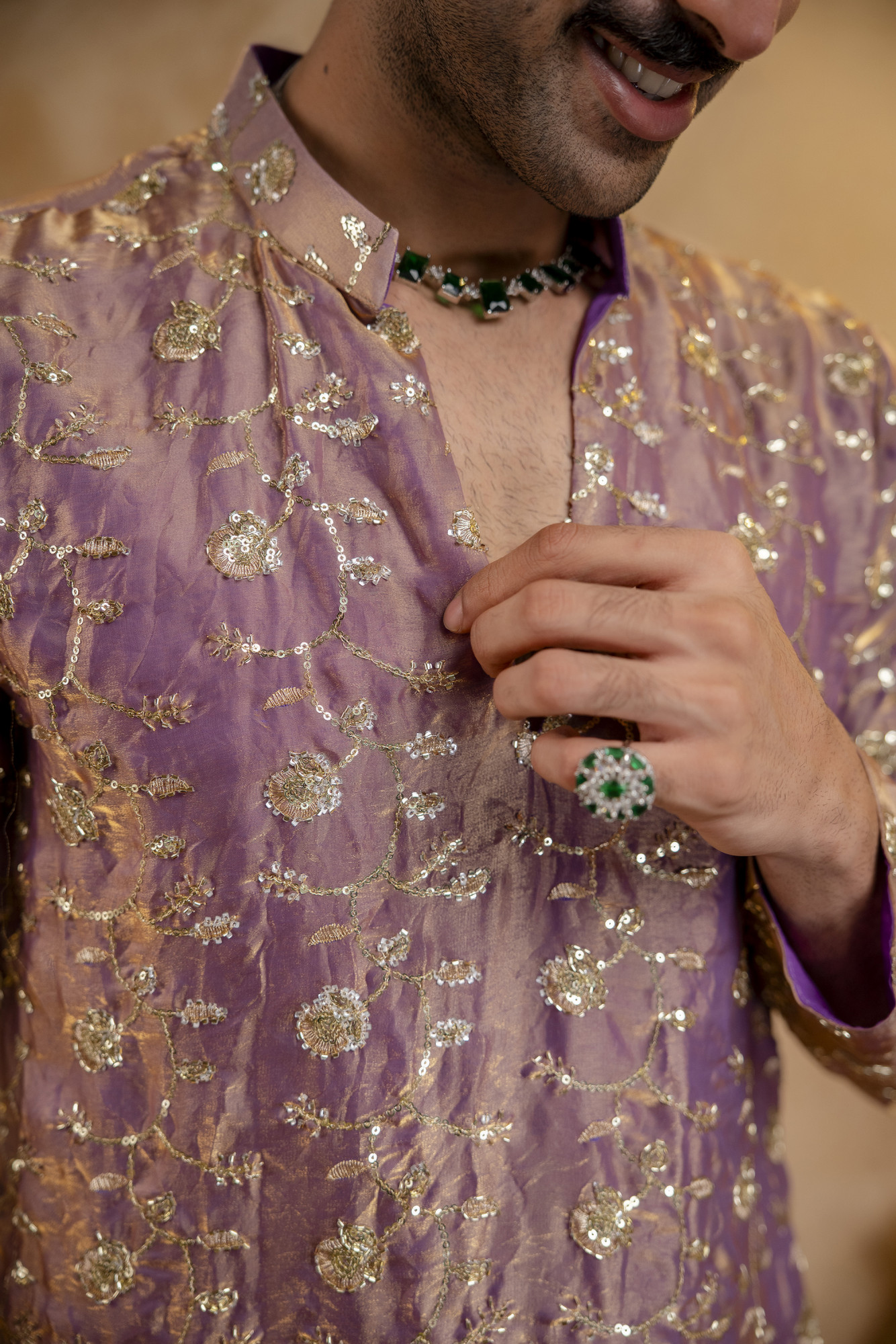 Sequence Embroidered Kurta Dupatta In Lavender
