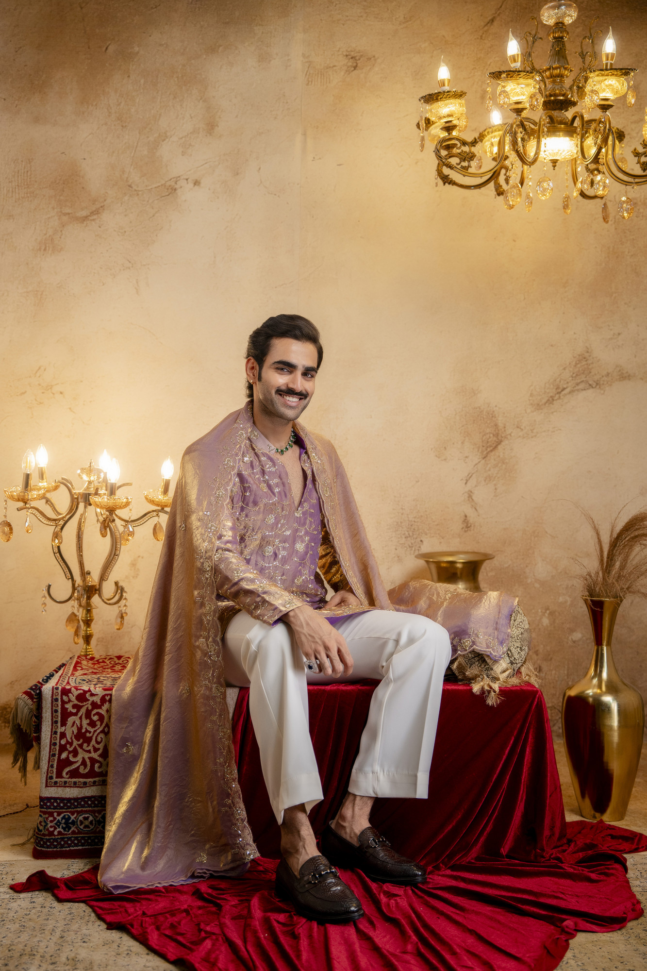 Sequence Embroidered Kurta Dupatta In Lavender