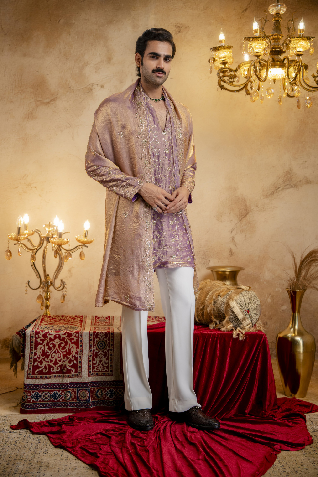 Sequence Embroidered Kurta Dupatta In Lavender