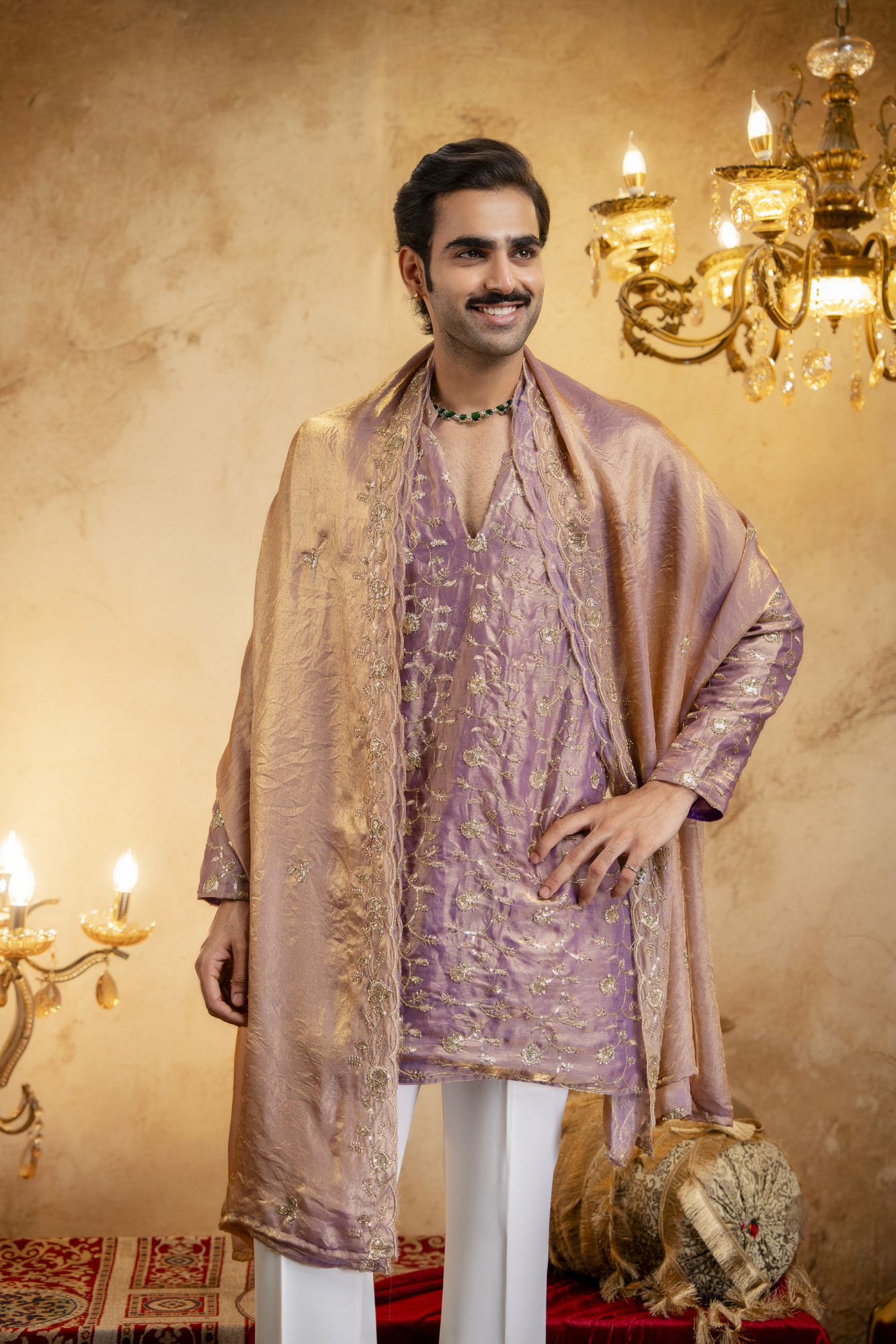 Sequence Embroidered Kurta Dupatta In Lavender