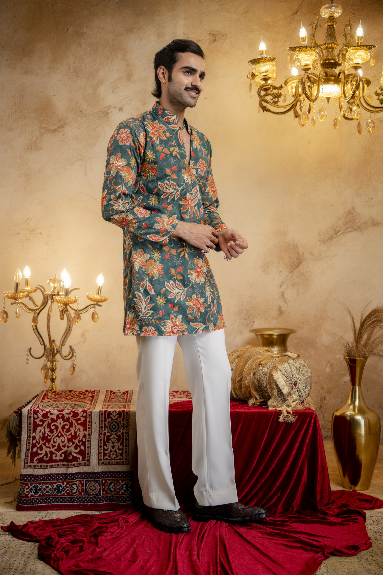 Foil Emboss Printed Kurta In Green