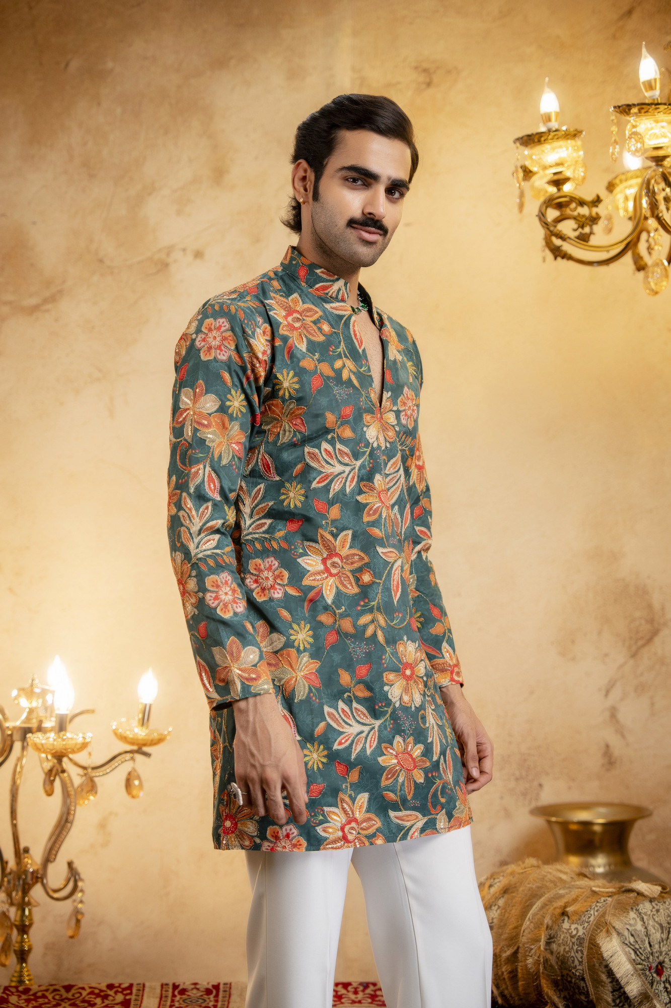 Foil Emboss Printed Kurta In Green