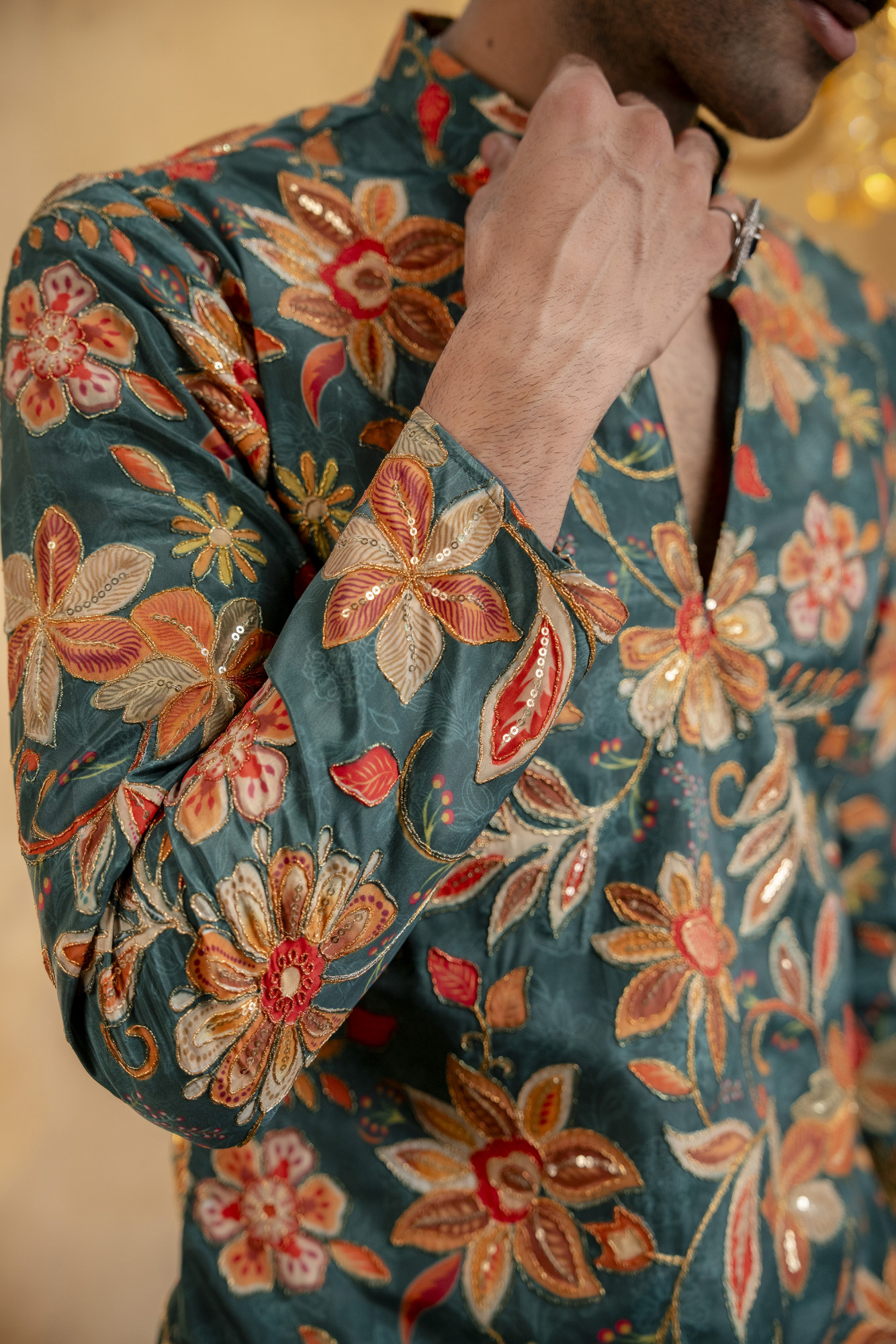 Foil Emboss Printed Kurta In Green
