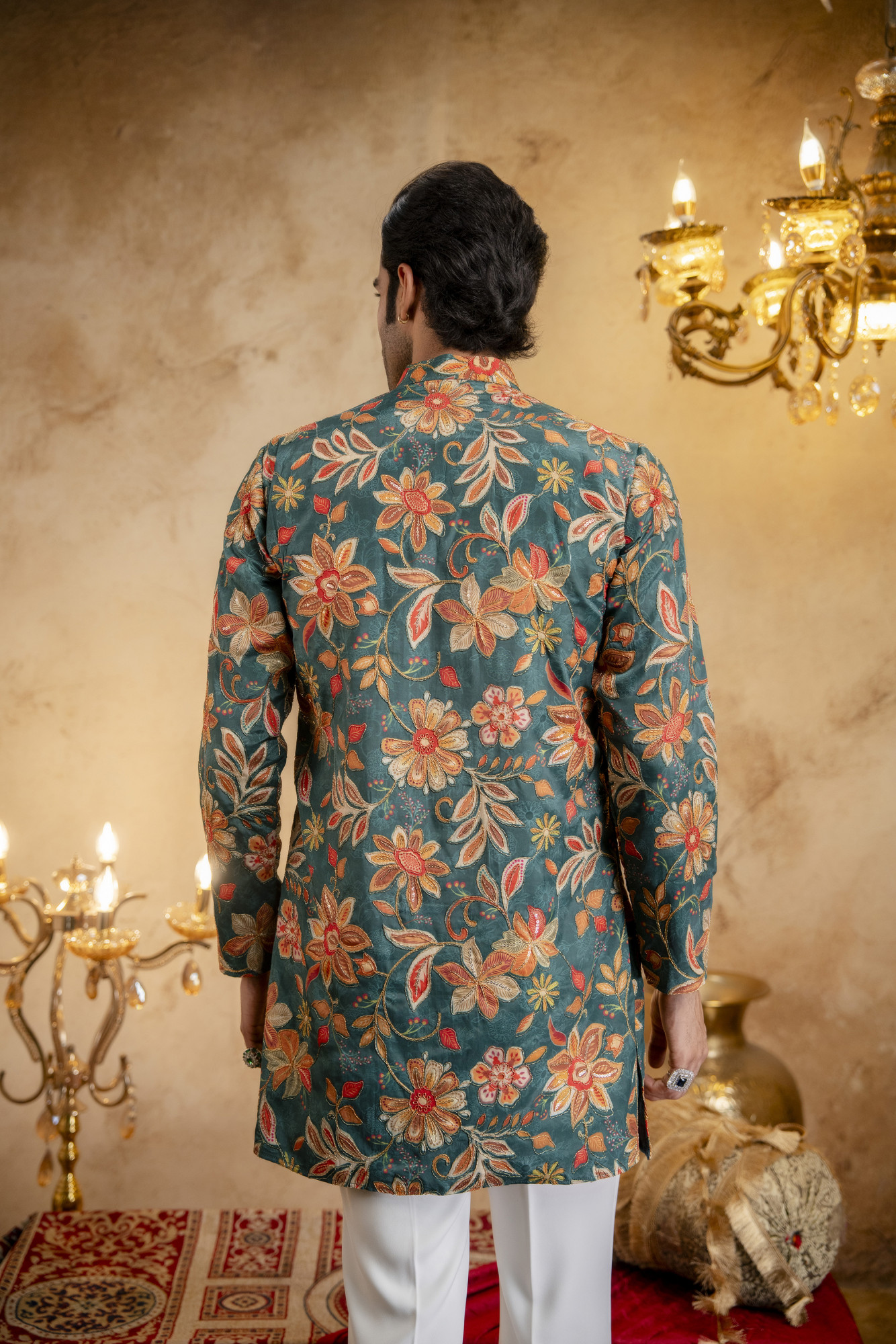 Foil Emboss Printed Kurta In Green
