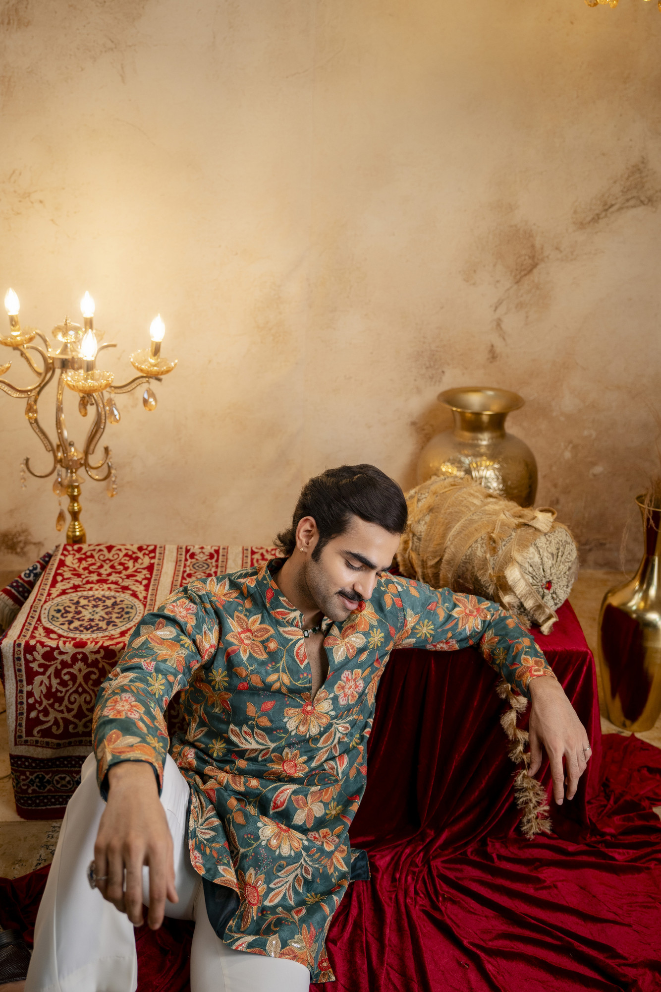 Foil Emboss Printed Kurta In Green