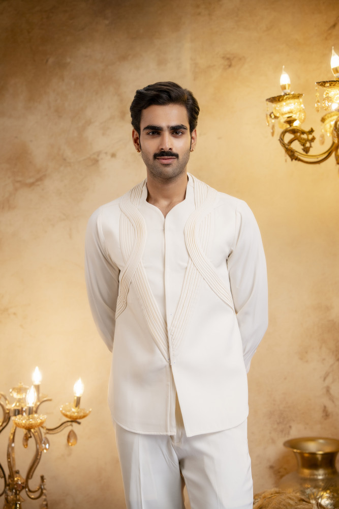 Image of Pintex Layered Shacket In Off-White