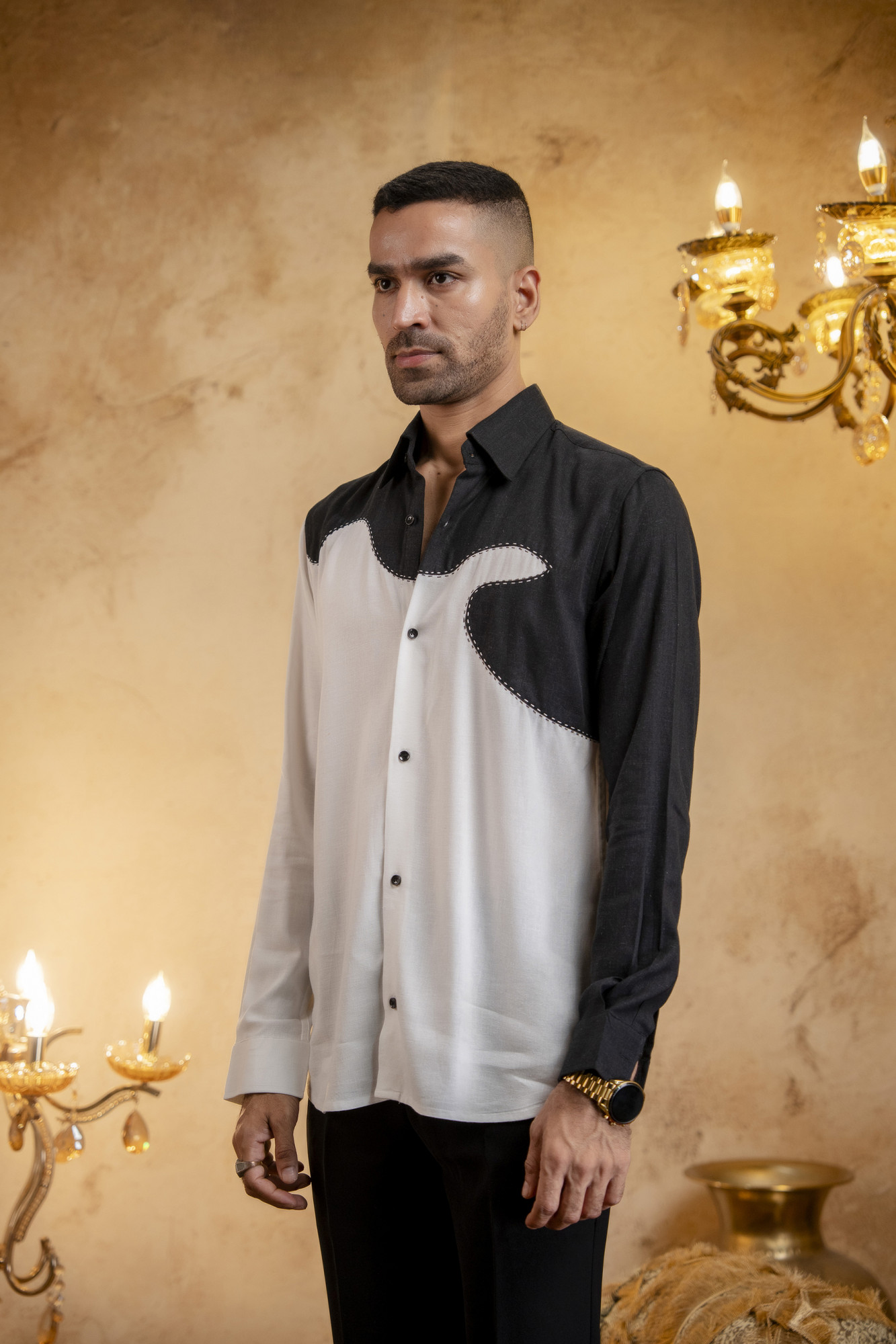Threaded Patch Shirt In Linen