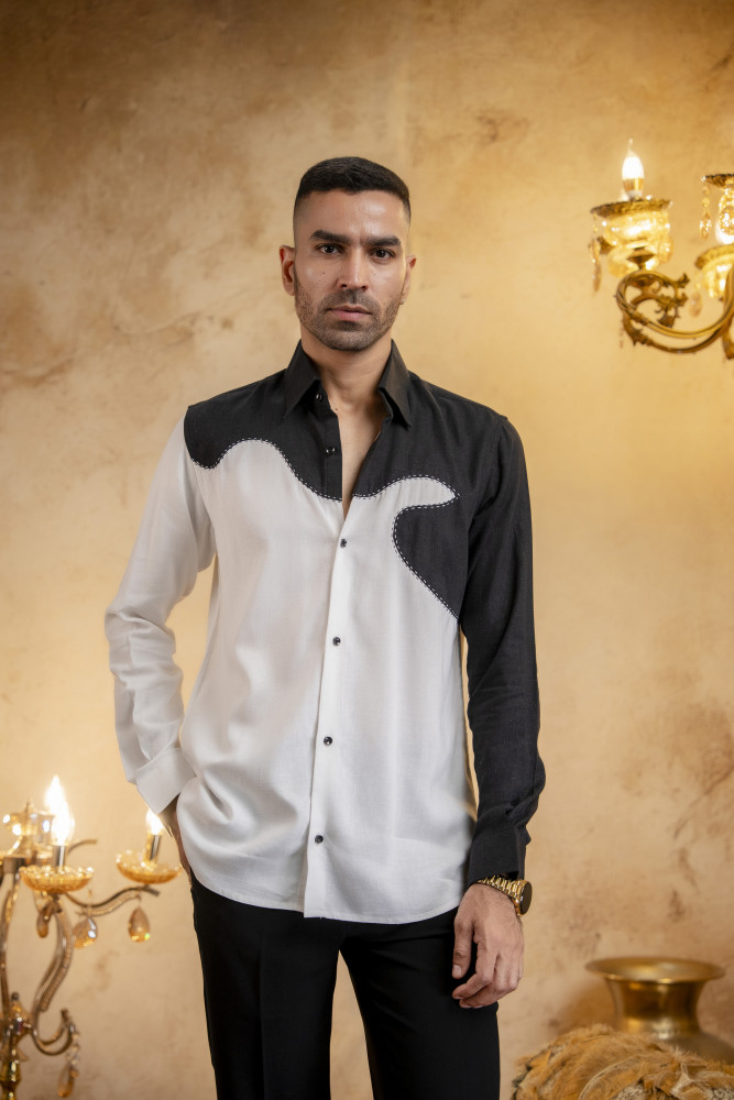Image of Threaded Patch Shirt In Linen
