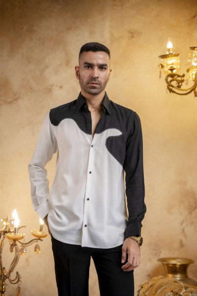Threaded Patch Shirt In Linen