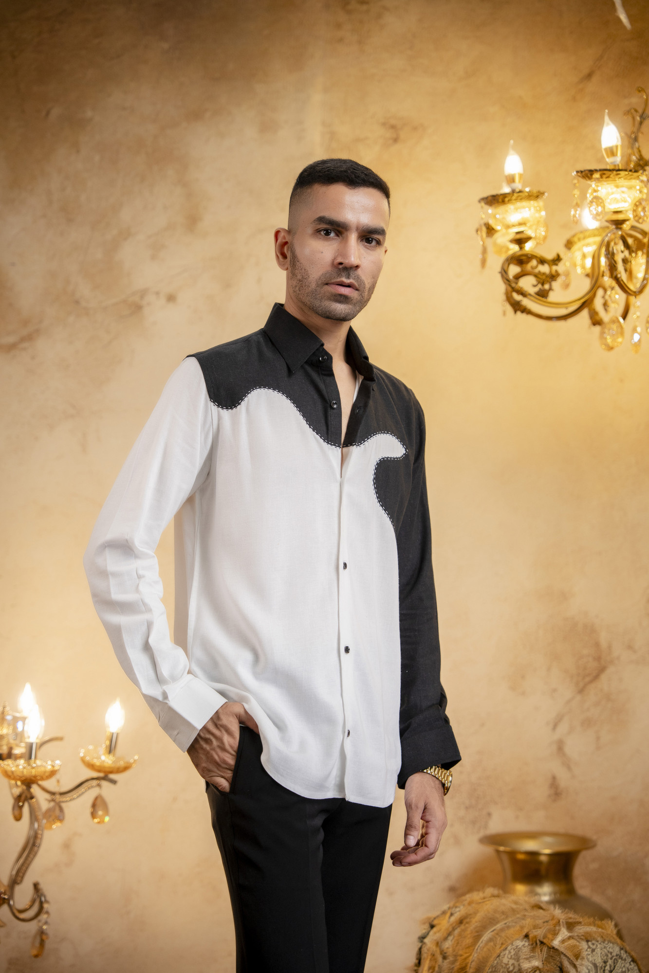 Threaded Patch Shirt In Linen