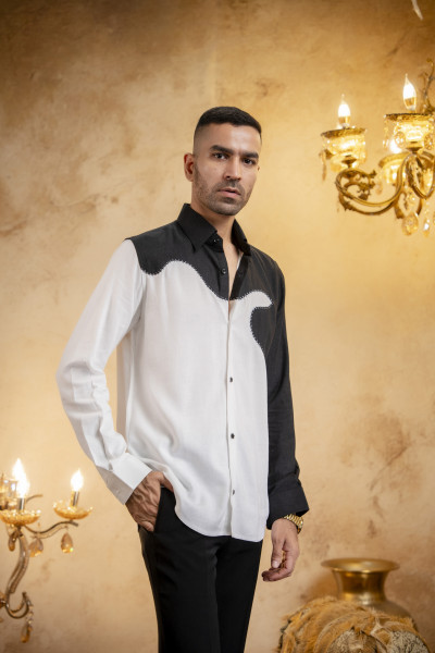 Threaded Patch Shirt In Linen