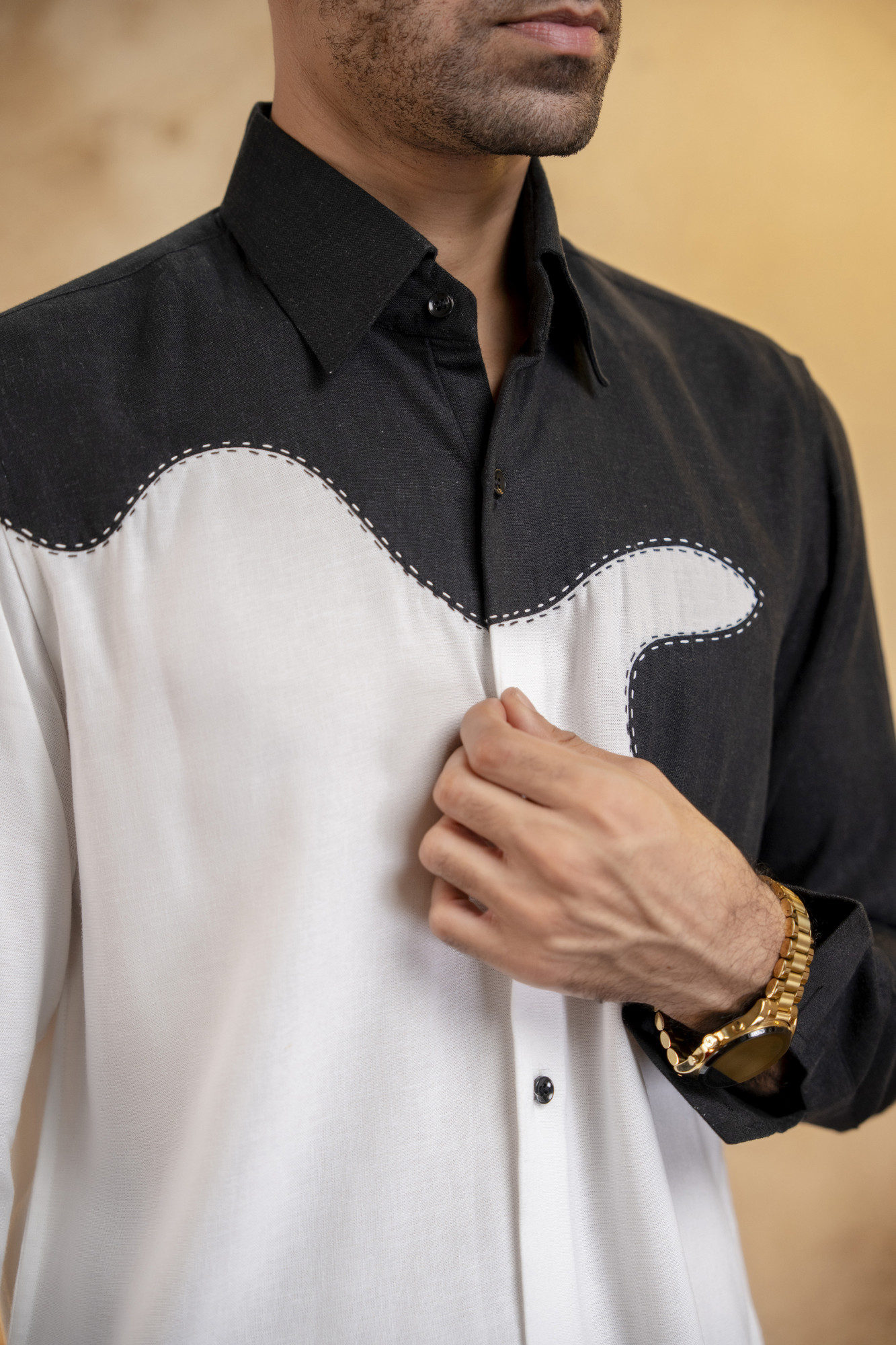 Threaded Patch Shirt In Linen