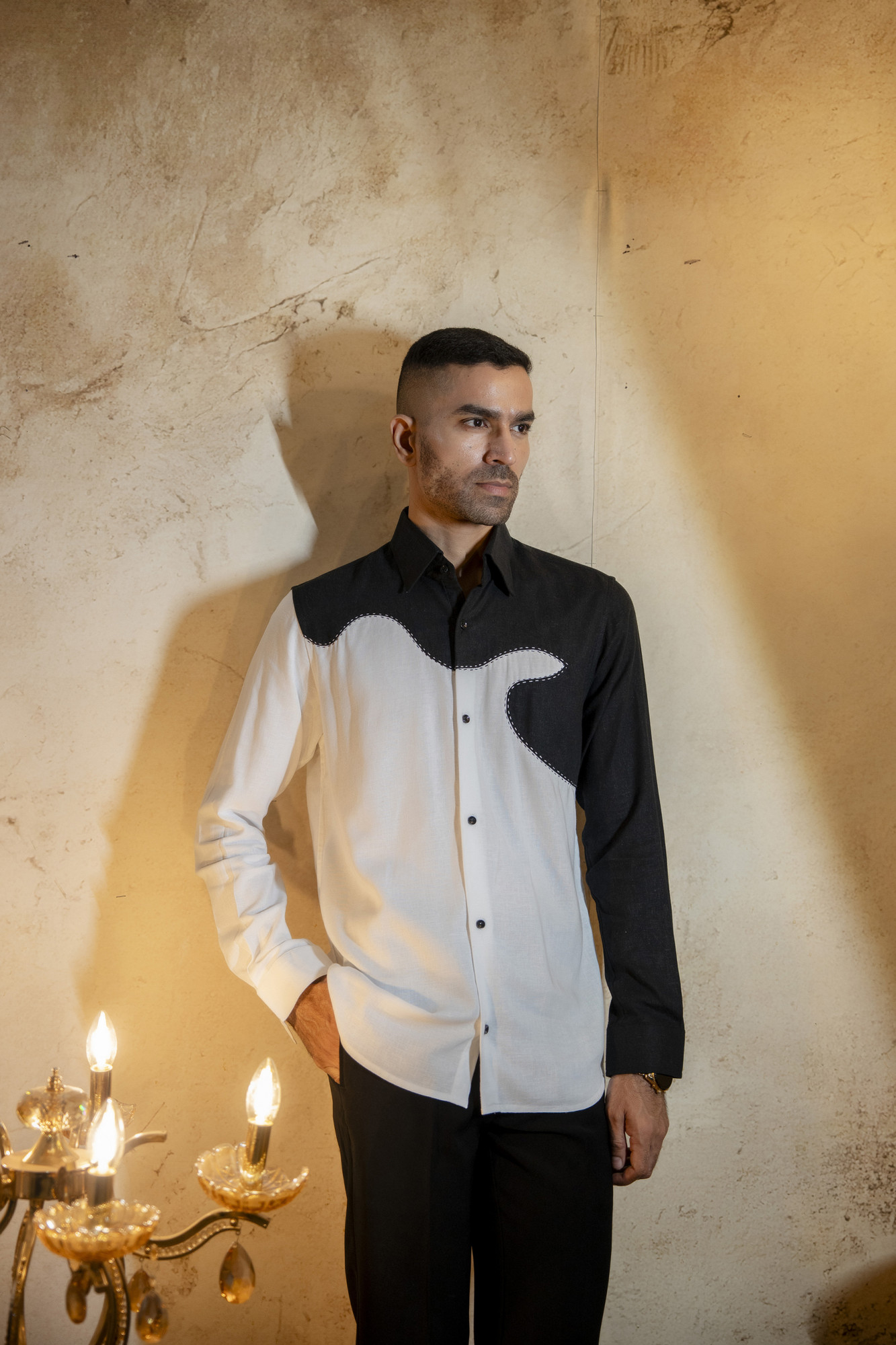 Threaded Patch Shirt In Linen