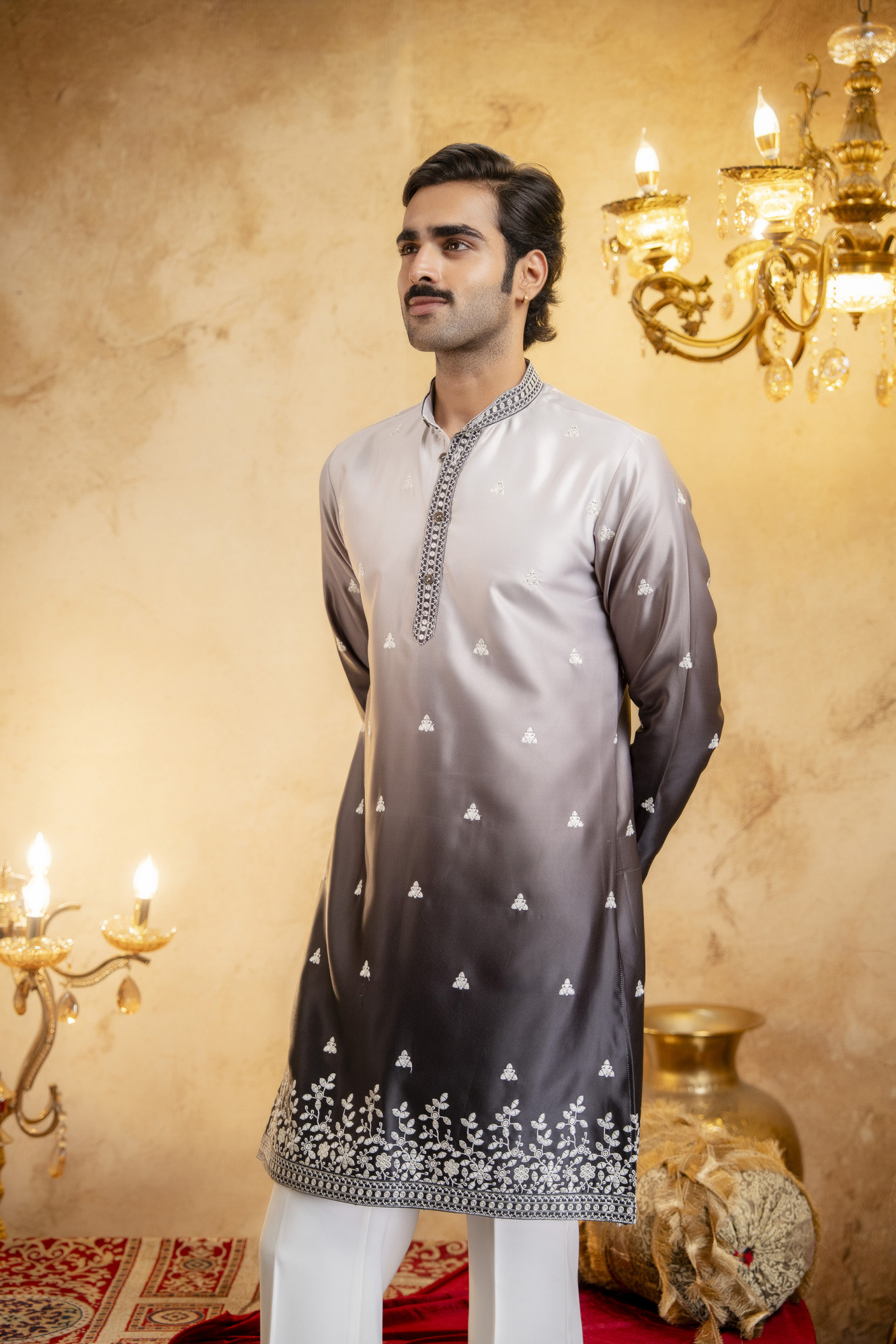 Ombre Kurta In Black White