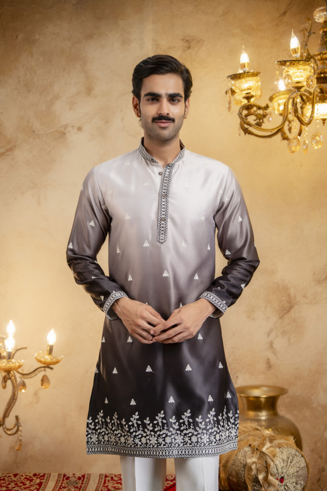 Image of Ombre Kurta In Black &amp; White