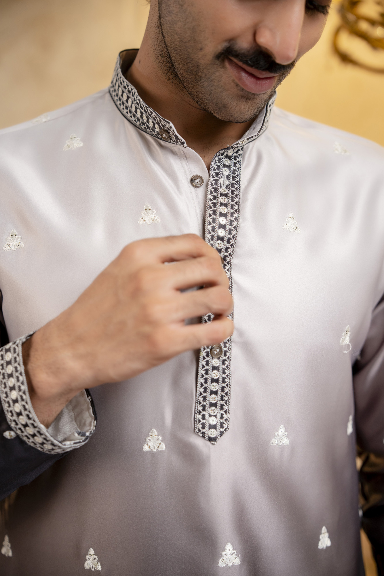 Ombre Kurta In Black  White