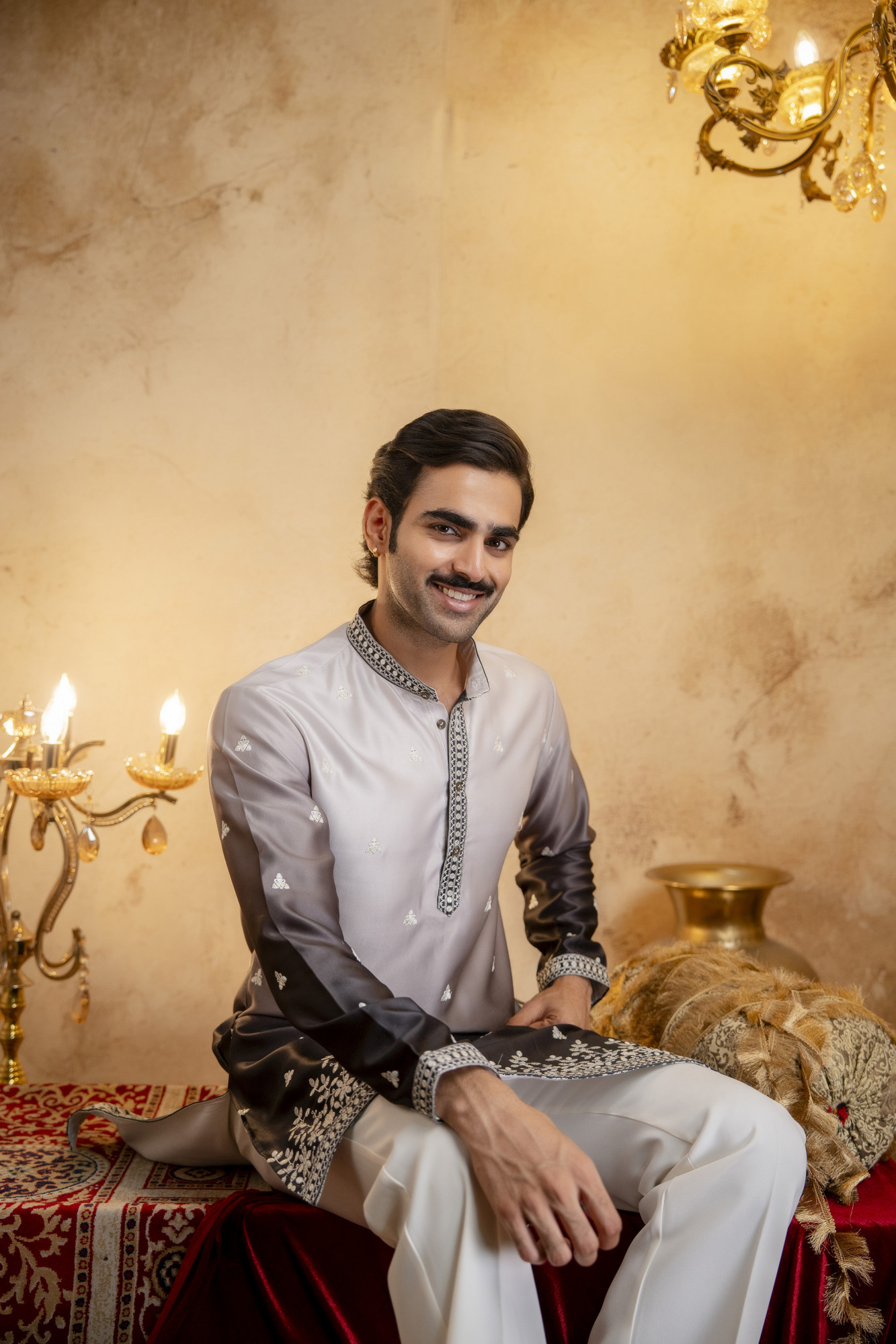 Ombre Kurta In Black  White