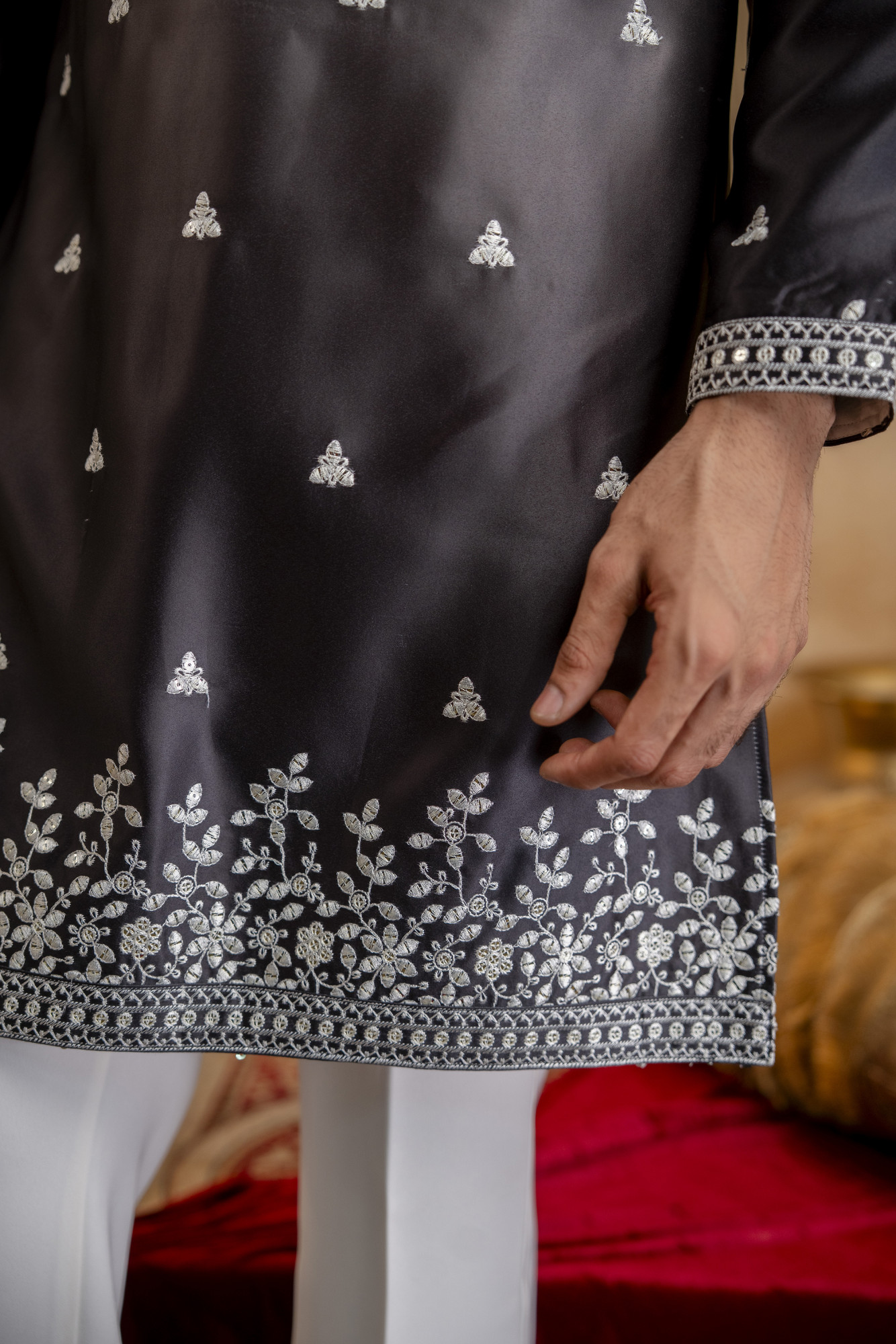 Ombre Kurta In Black  White