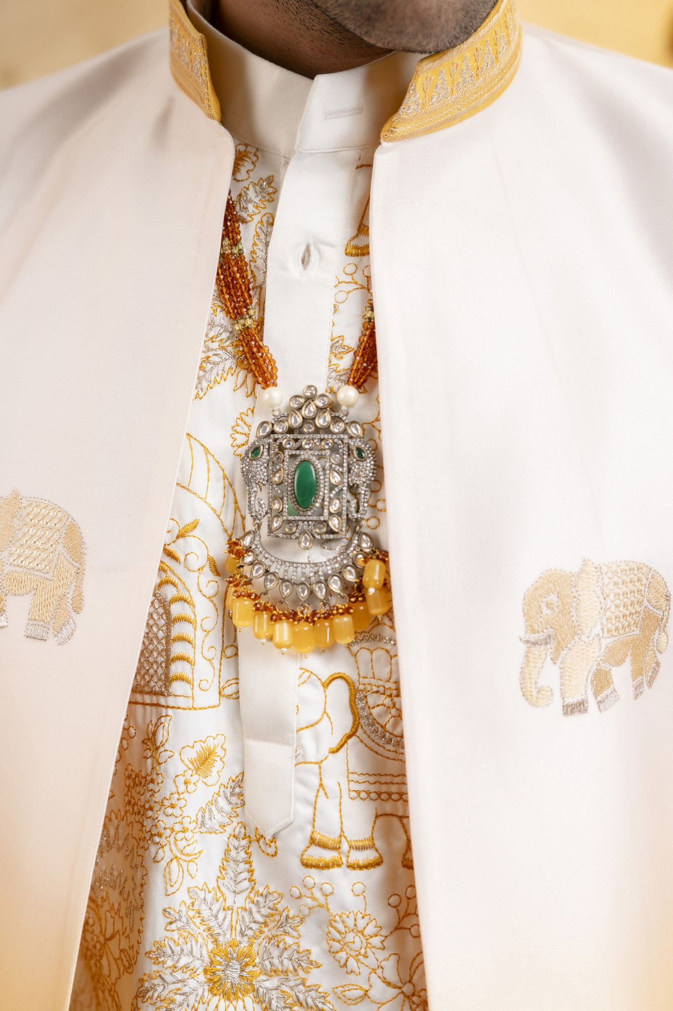 Ombre Embroidered Open Bandhgala In Yellow