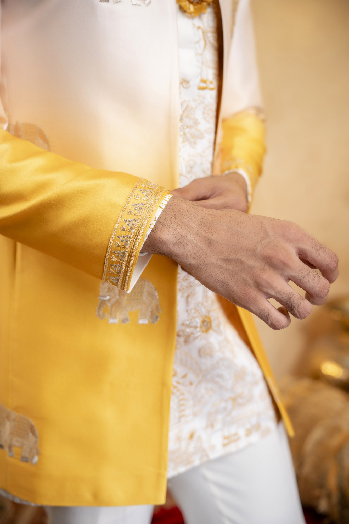 Ombre Embroidered Open Bandhgala In Yellow