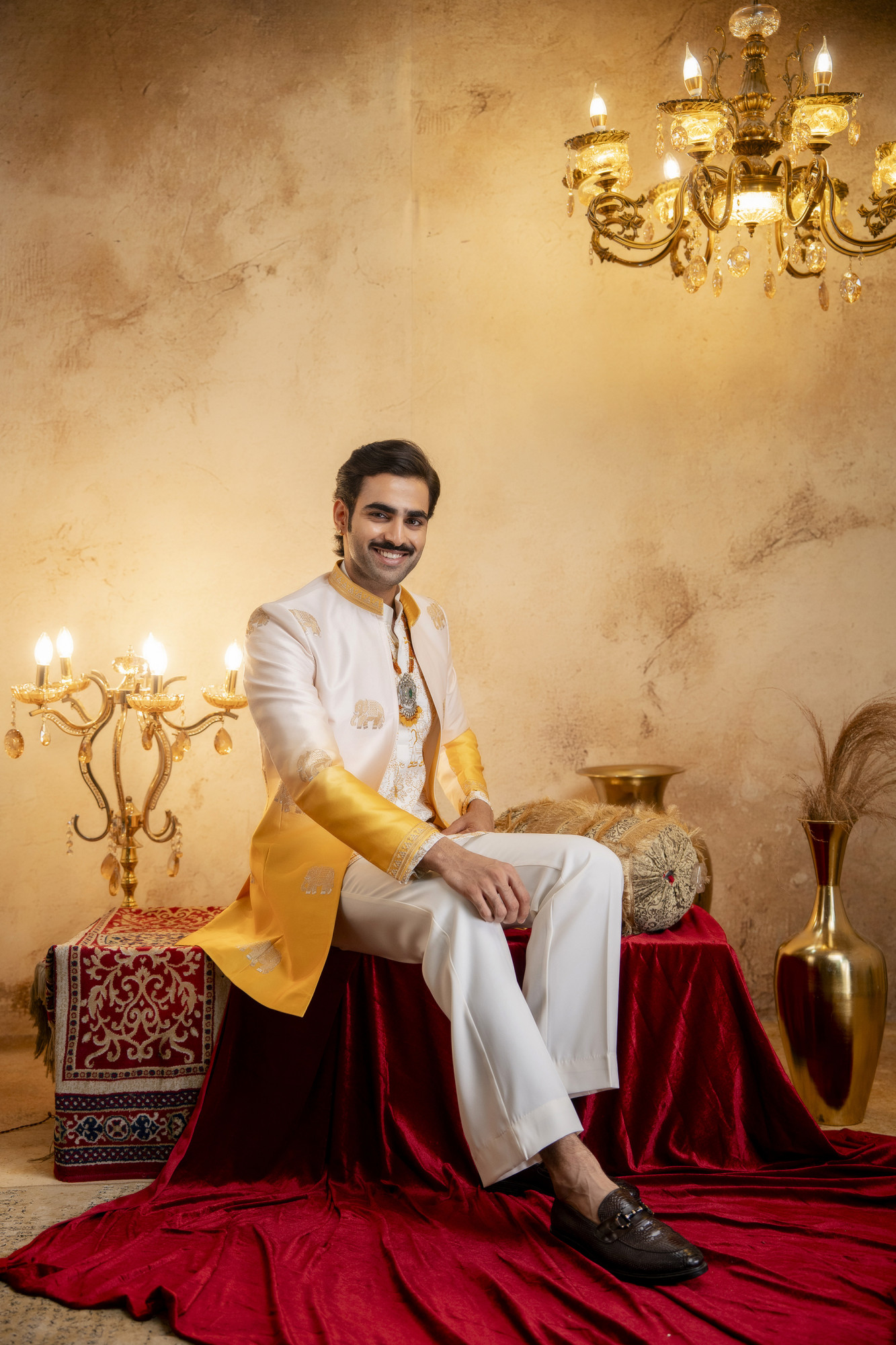 Ombre Embroidered Open Bandhgala In Yellow