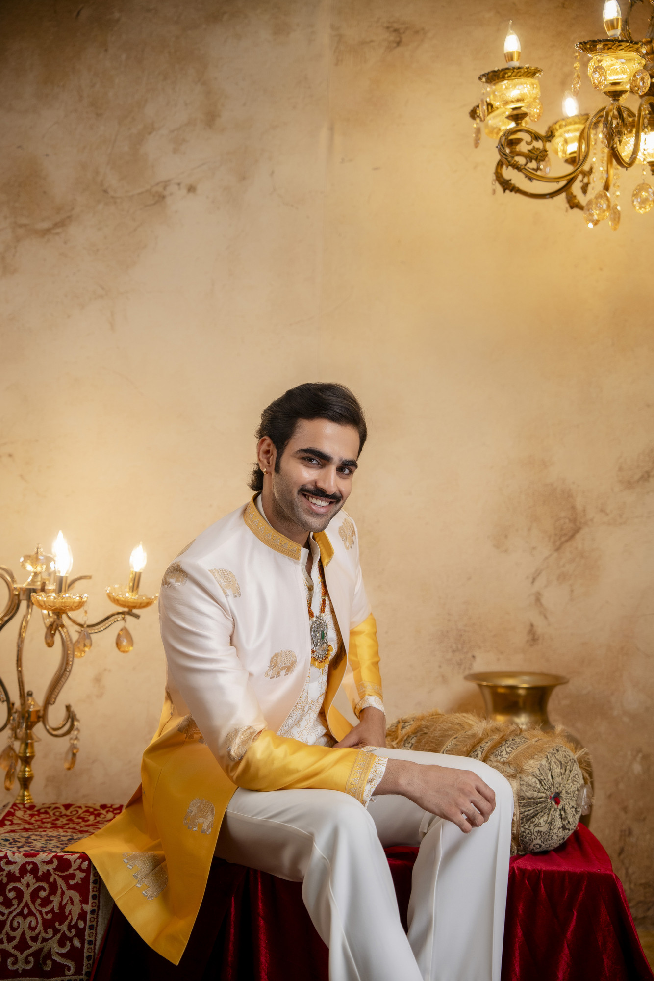 Ombre Embroidered Open Bandhgala In Yellow