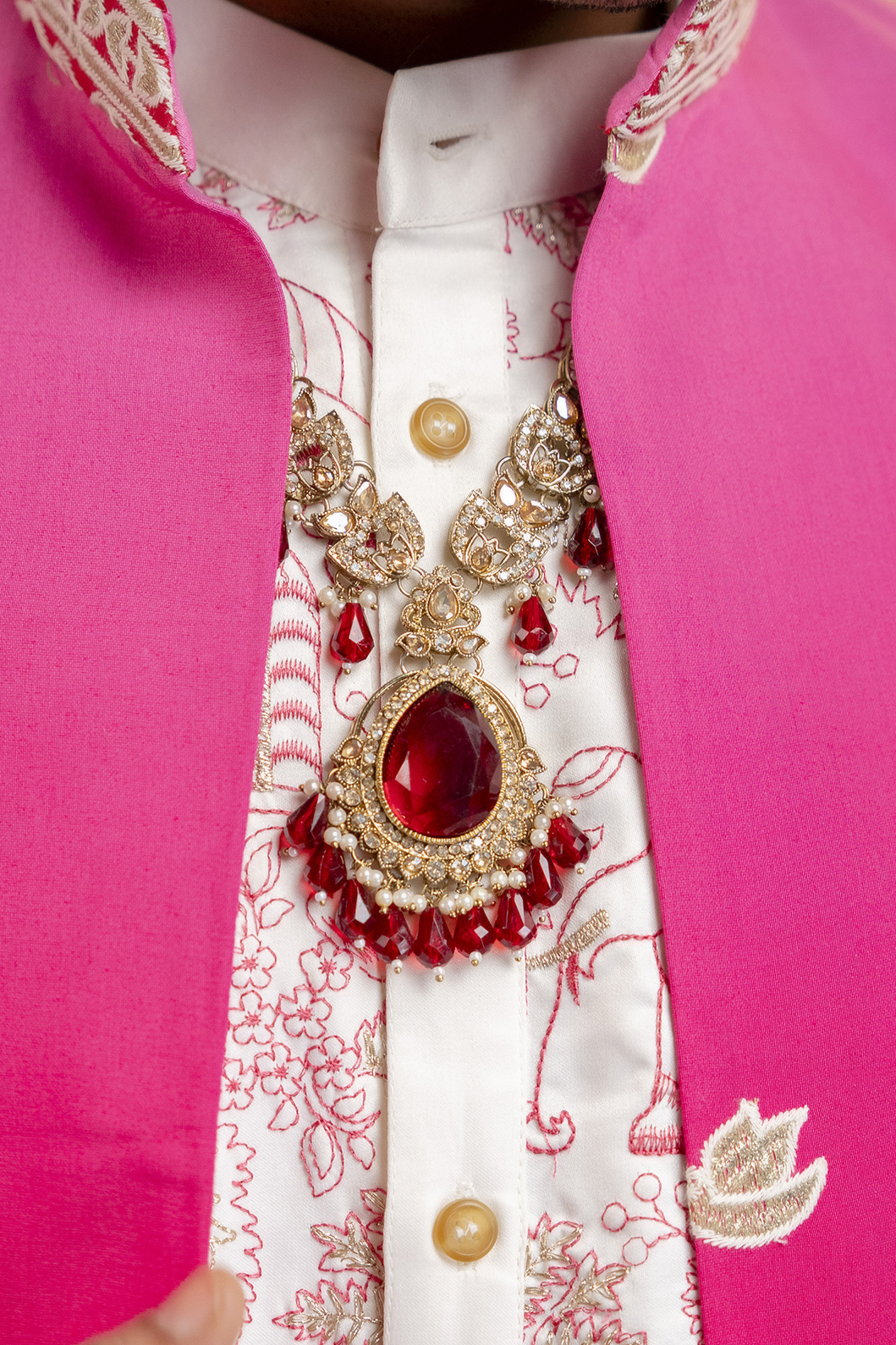Ombre Embroidered Open Bandhgala In Pink