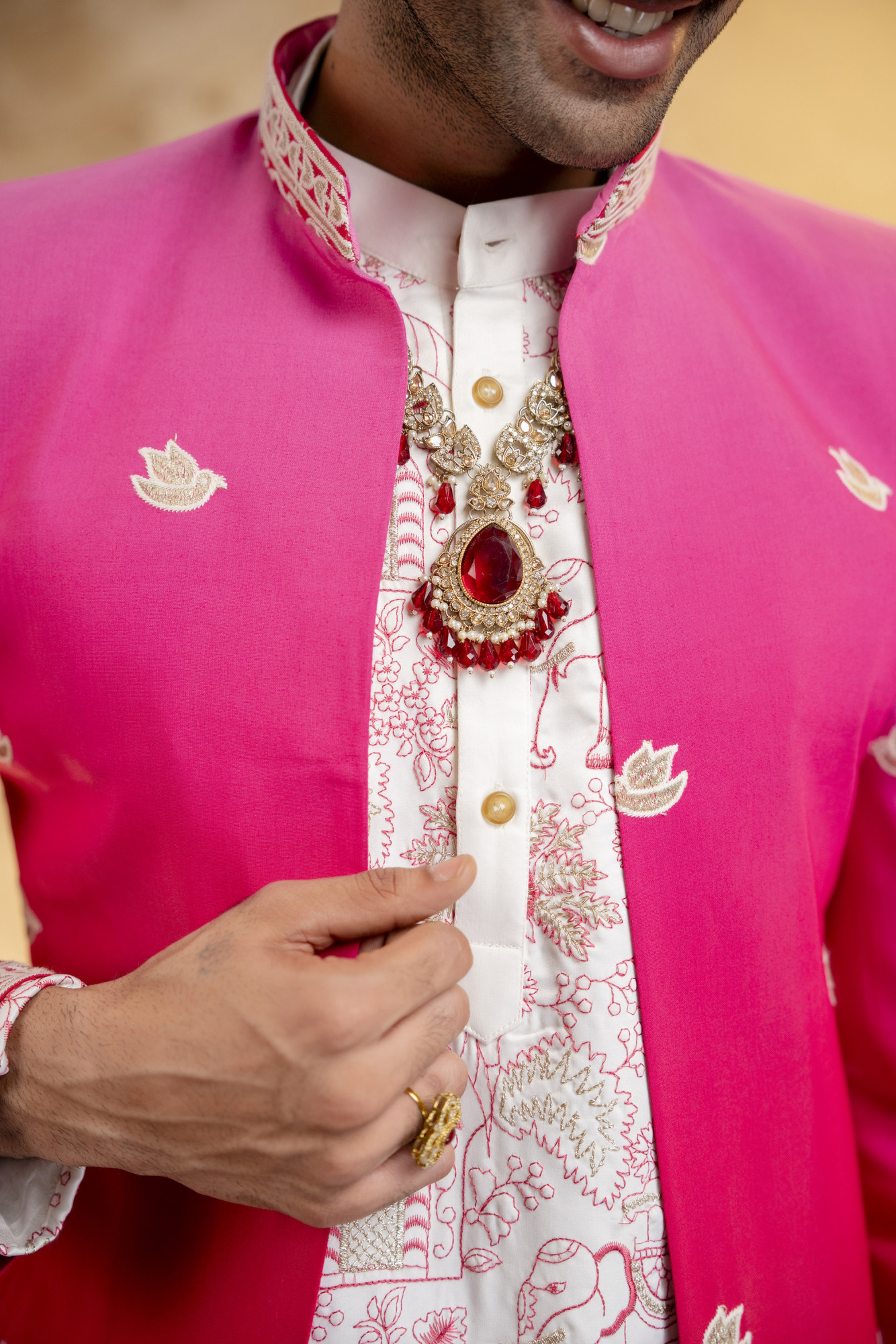 Ombre Embroidered Open Bandhgala In Pink