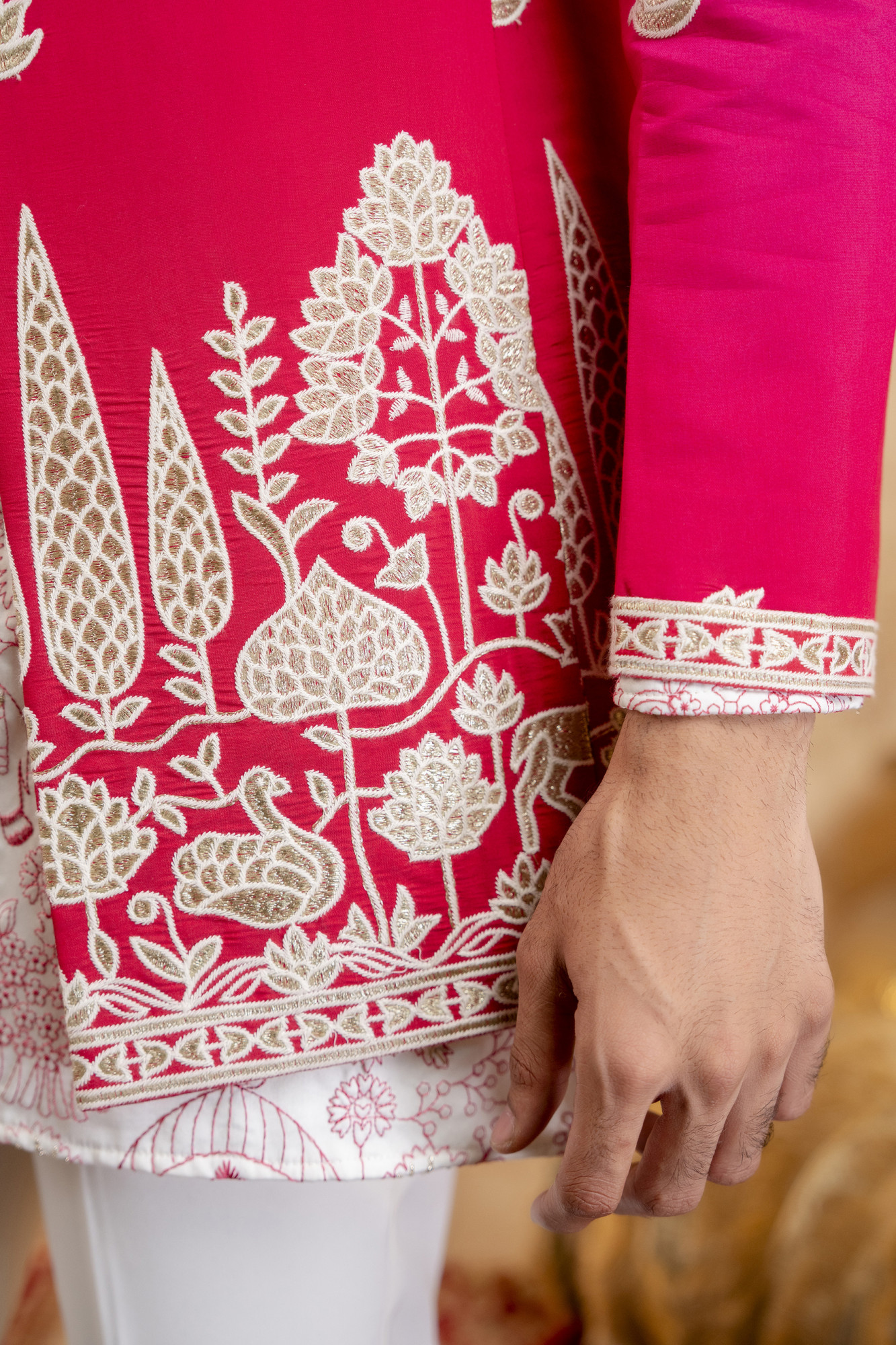 Ombre Embroidered Open Bandhgala In Pink