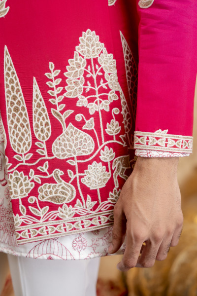Ombre Embroidered Open Bandhgala In Pink