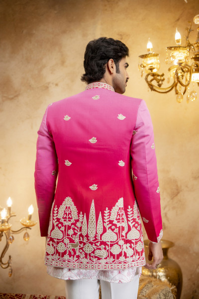 Ombre Embroidered Open Bandhgala In Pink