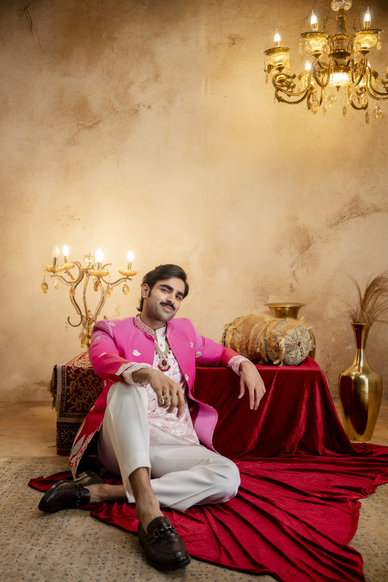 Ombre Embroidered Open Bandhgala In Pink
