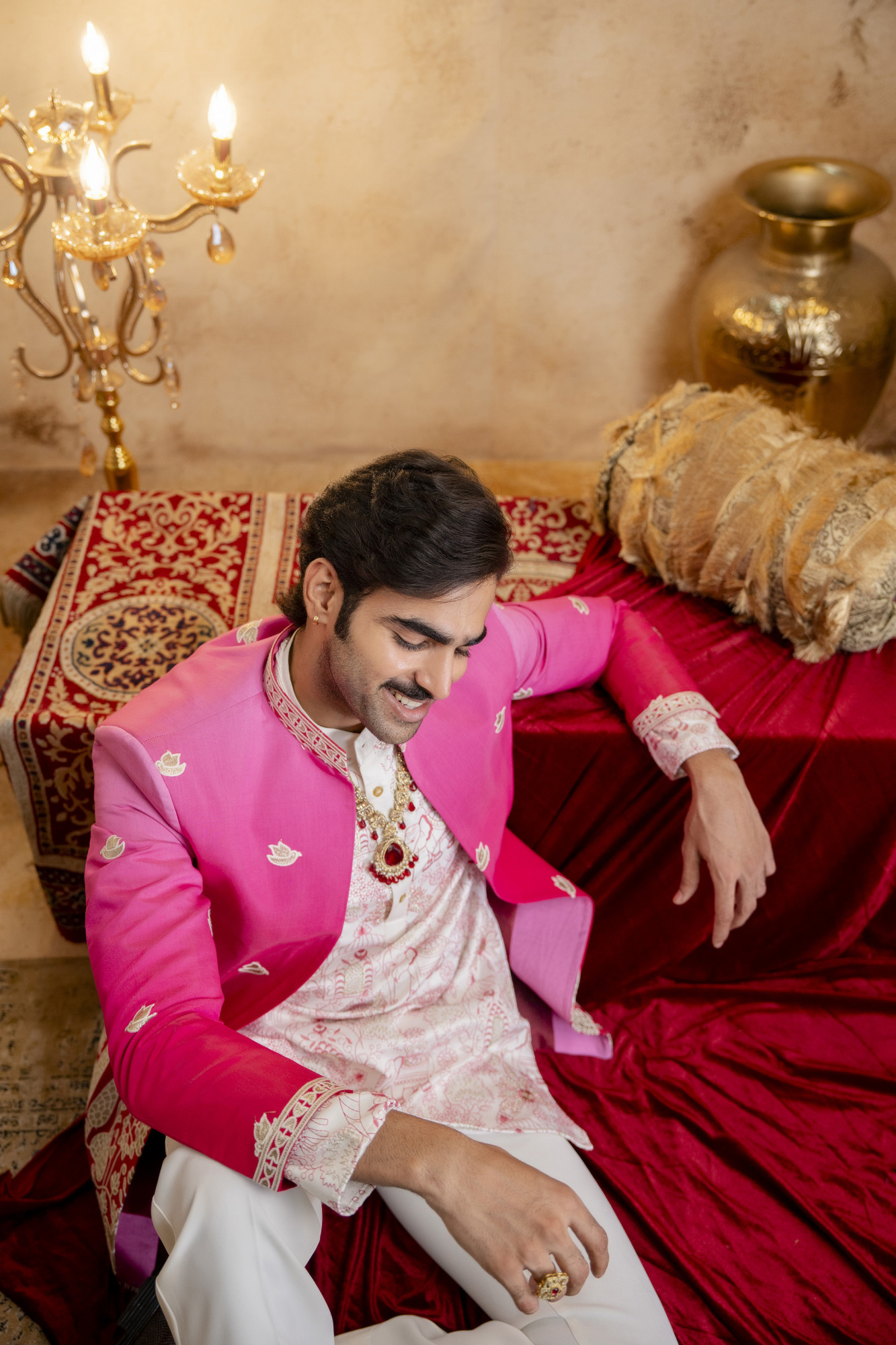 Ombre Embroidered Open Bandhgala In Pink