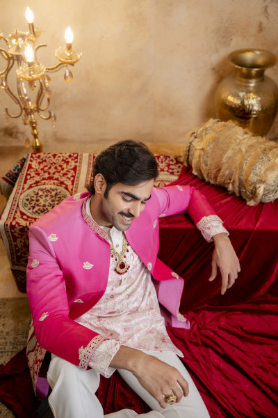 Ombre Embroidered Open Bandhgala In Pink