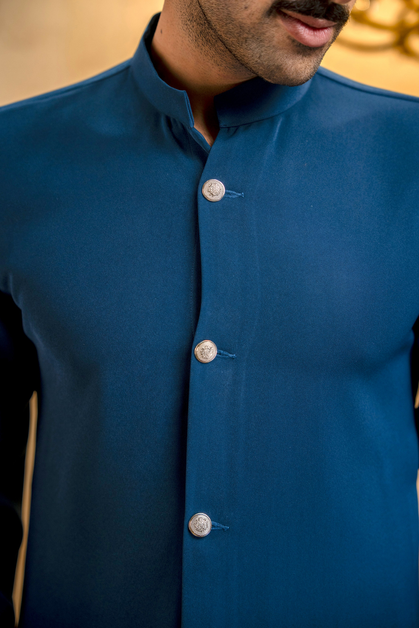 Royal Button Up Short Kurta In Teal